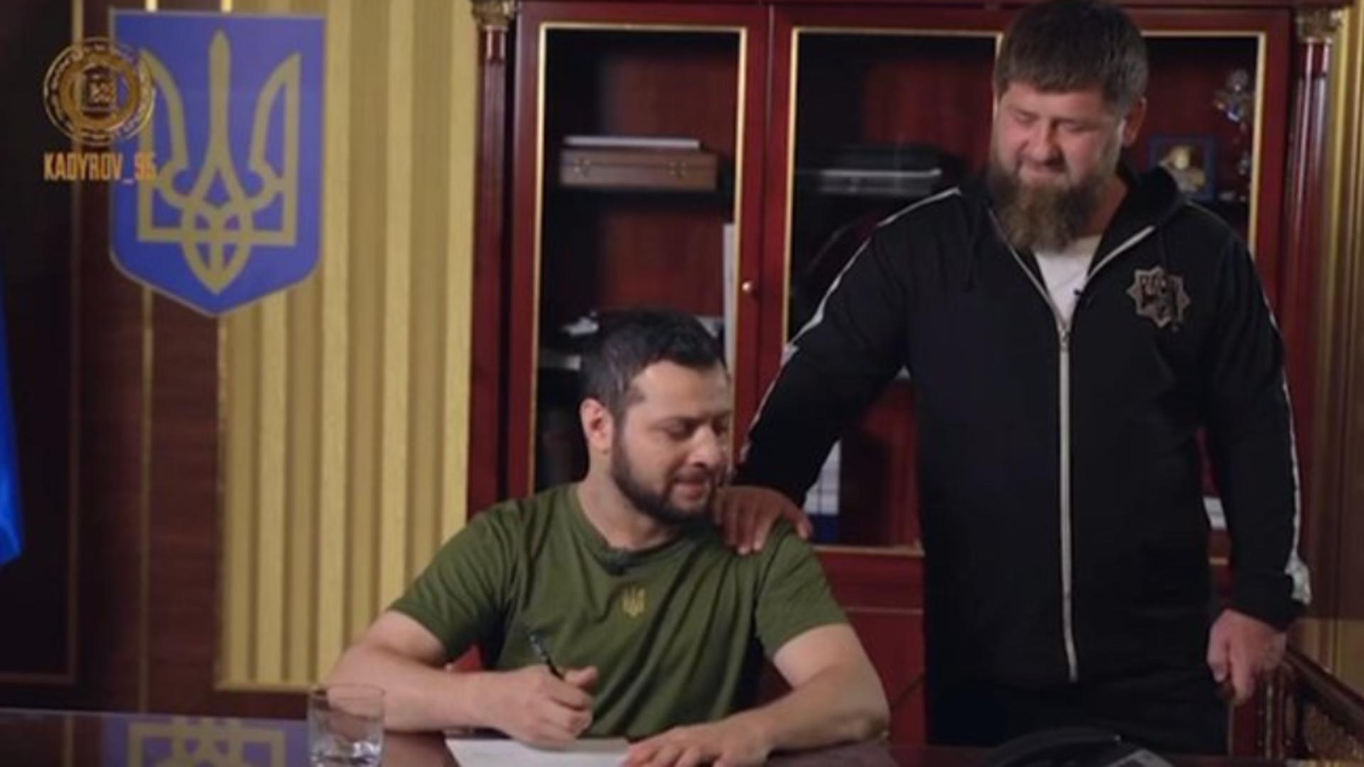 Zelenski, ridiculizat de Kadîrov - Liderul cecen îl obligă să semneze capitularea Ucrainei în fața Rusiei - Parodie VIDEO