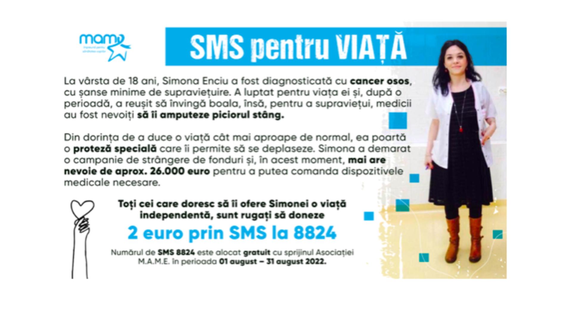 SMS pentru viață. Simona Enciu a supraviețuit cancerului, dar are nevoie de o proteză - Și tu poți face minuni donând 2 euro!
