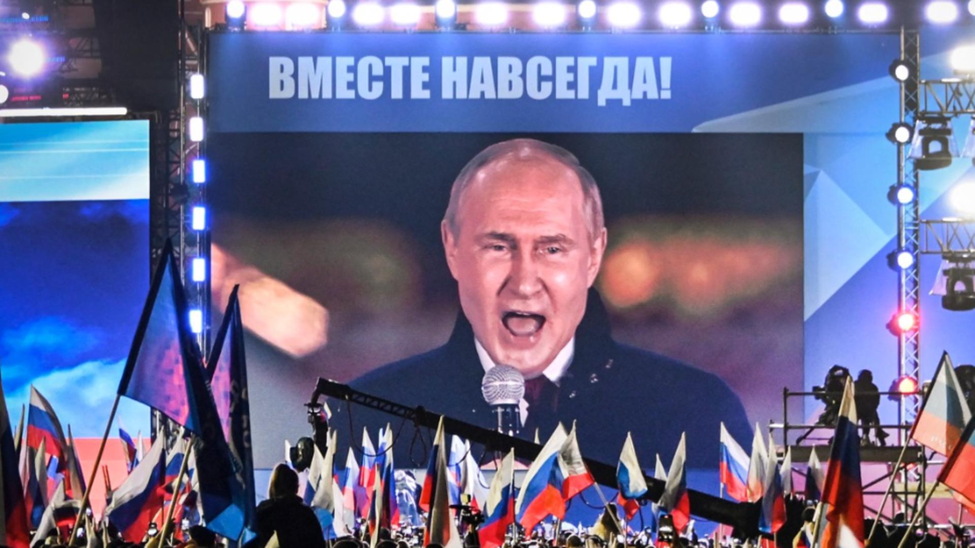 Putin la spectacolul dedicat anexării regiunilor ucrainene. Foto/Profimedia