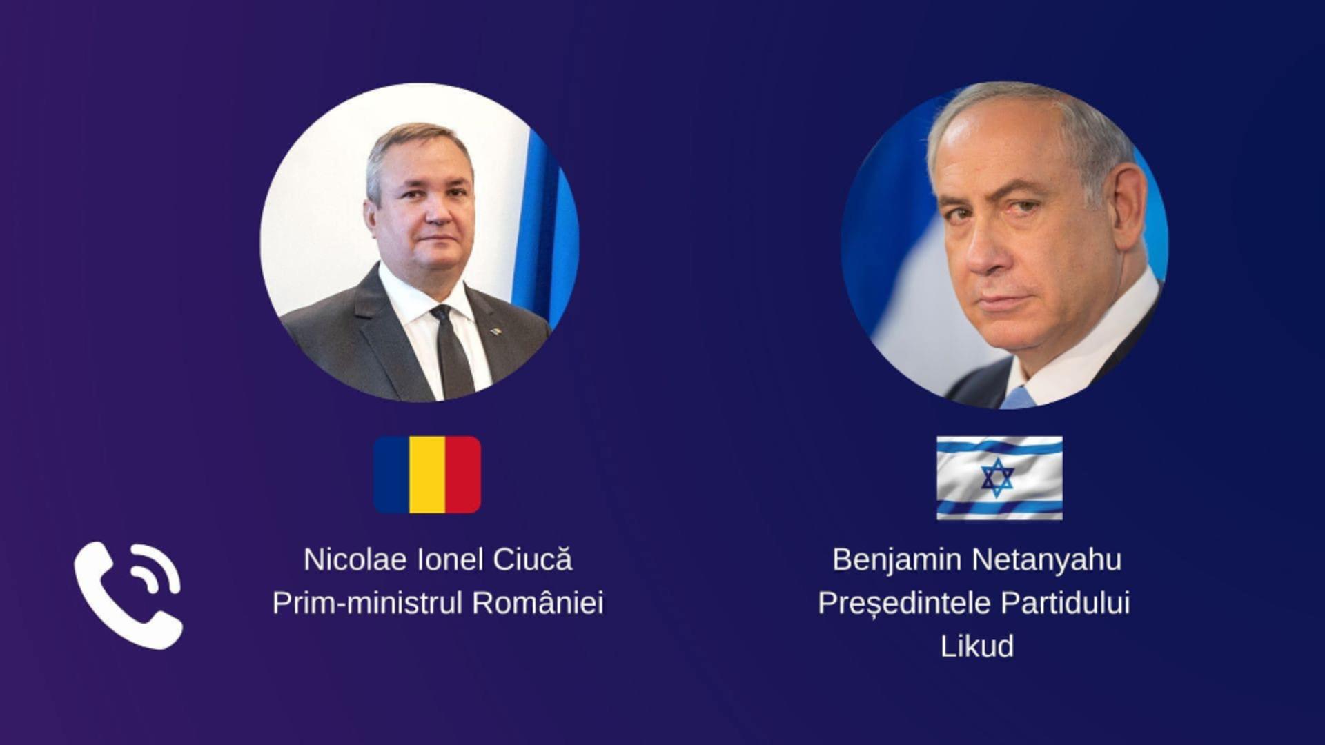  Nicolae Ciucă l-a felicitat pe Benjamin Netanyahu pentru câştigarea alegerilor: „Vom pregăti următoarea reuniune România-Israel”