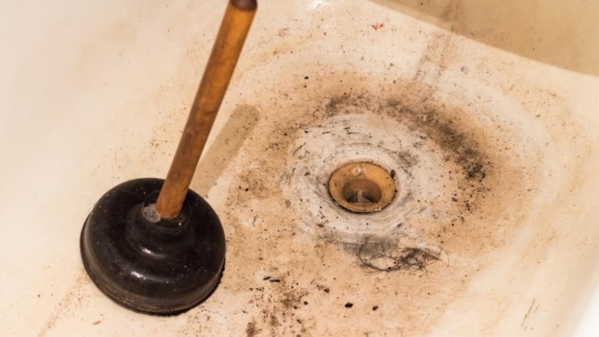 Сток в раковине. Засор в раковине. Вантуз для прочистки труб канализации. Забилась раковина в ванной. Засор в ванной.