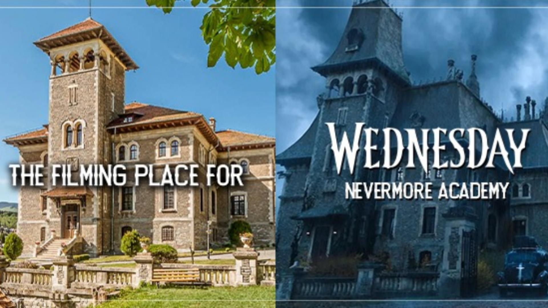 Nevermore Academy din serialul Wednesday, vedetă într-o renumită revistă de arhitectură. În realitate, e un castel în România