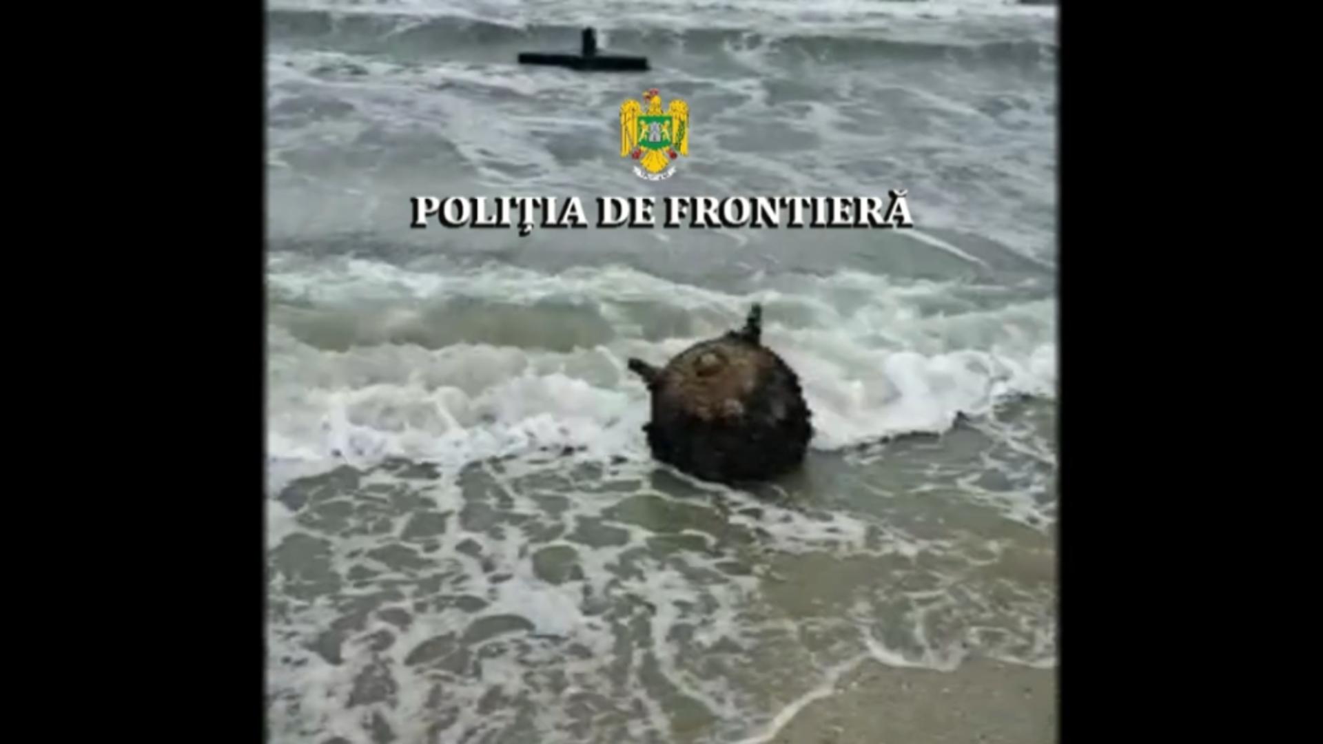 Mină marină, descoperită de polițiștii de frontieră pe plajă, în zona localității Sfântul Gheorghe