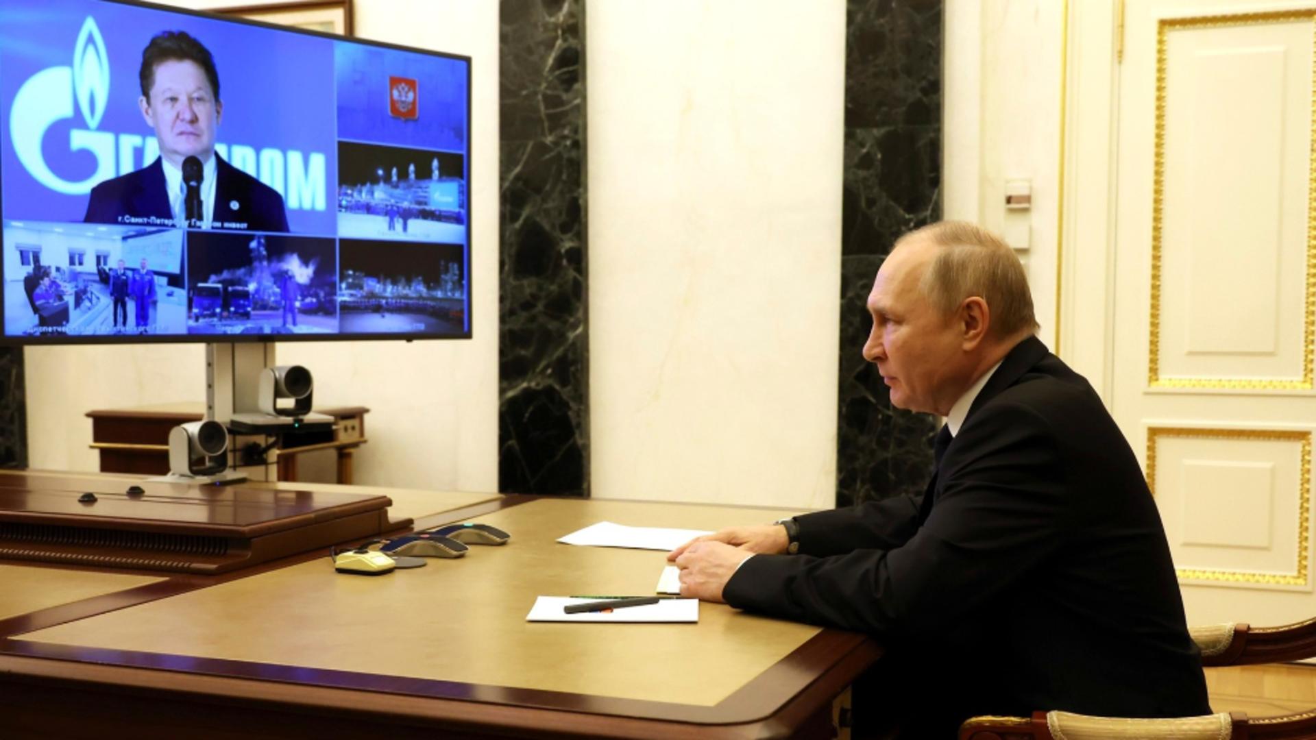 Vladimir Putin, într-o videoconferință cu liderii Gazprom. Foto: Profimedia