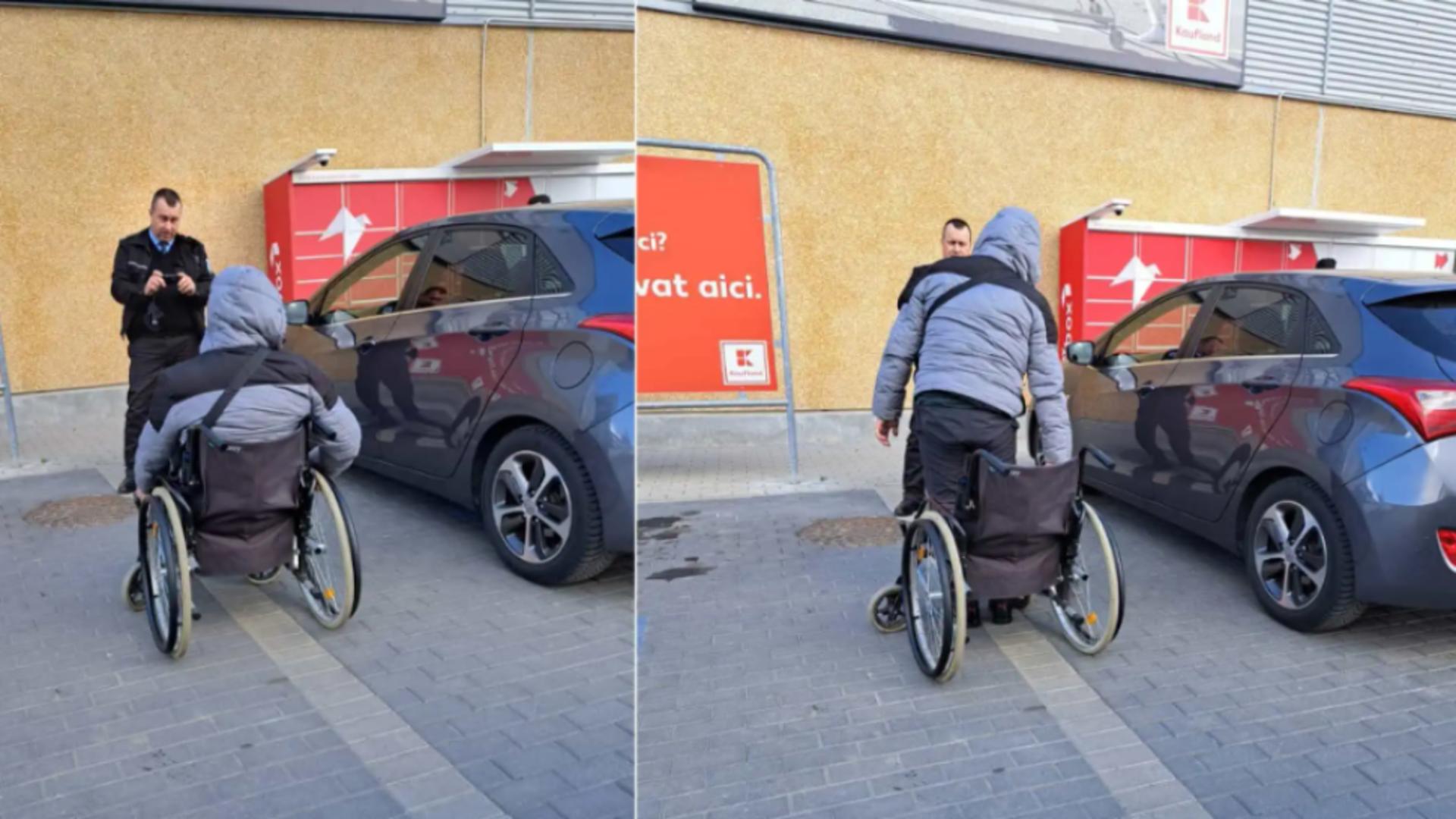 Un bărbat care cerșea într-un scaun cu rotile, ”demascat” de polițiști! Scene IREALE în parcarea unui supermarket din Alba Iulia - FOTO