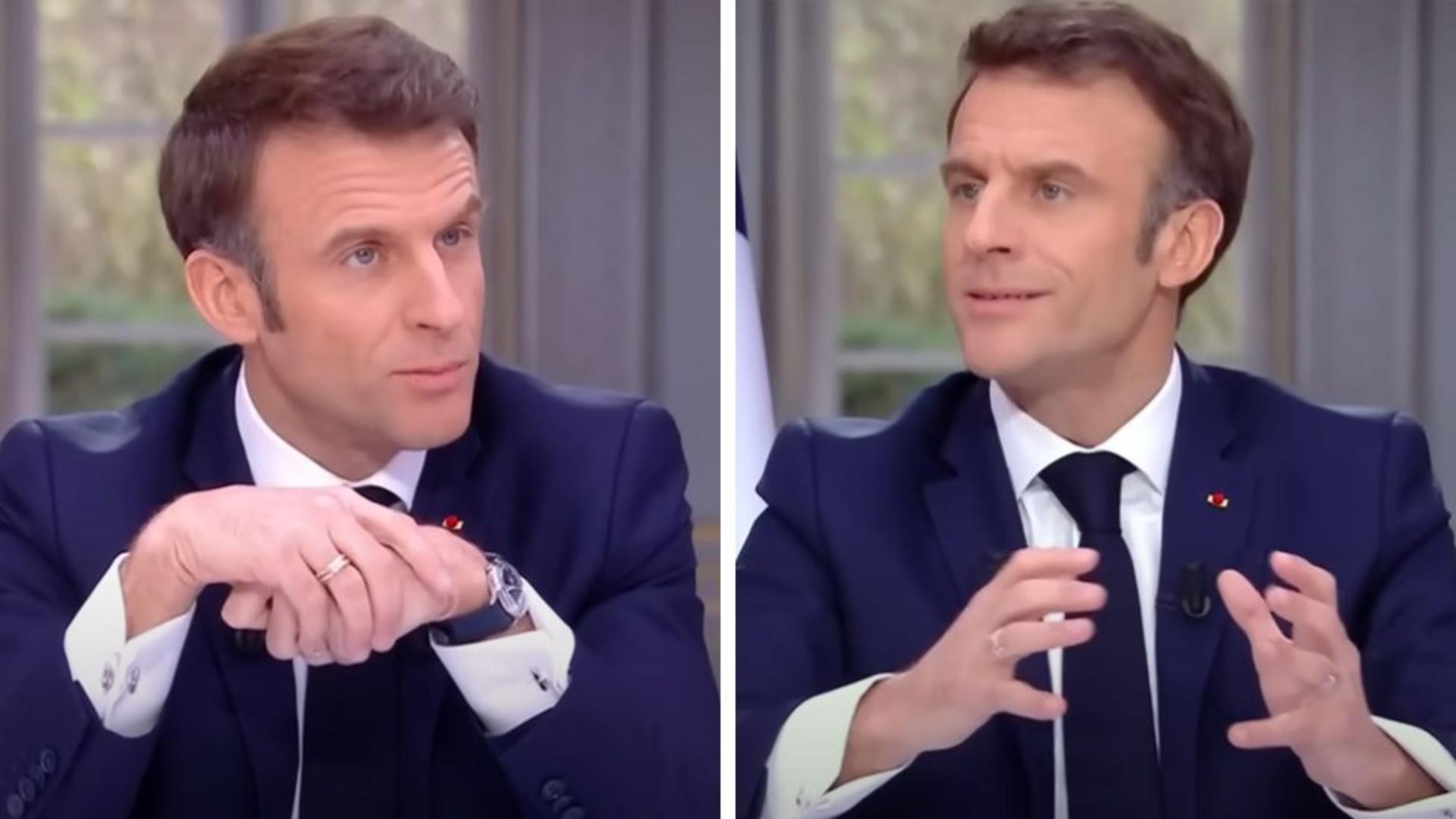 Macron, înainte și după ce a scos discret ceasul. Foto: BBC