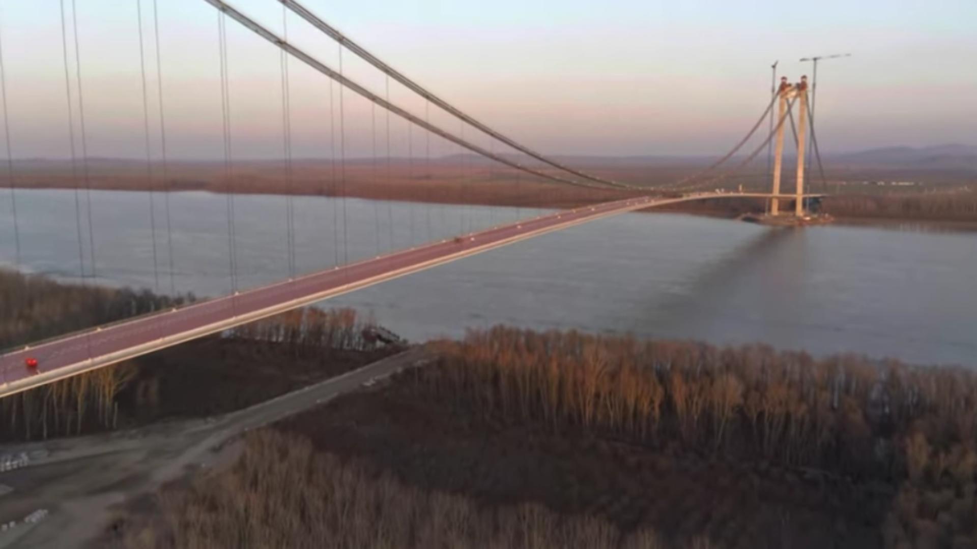 Stadiul lucrărilor la podul peste Dunăre. Foto: Captura YouTube