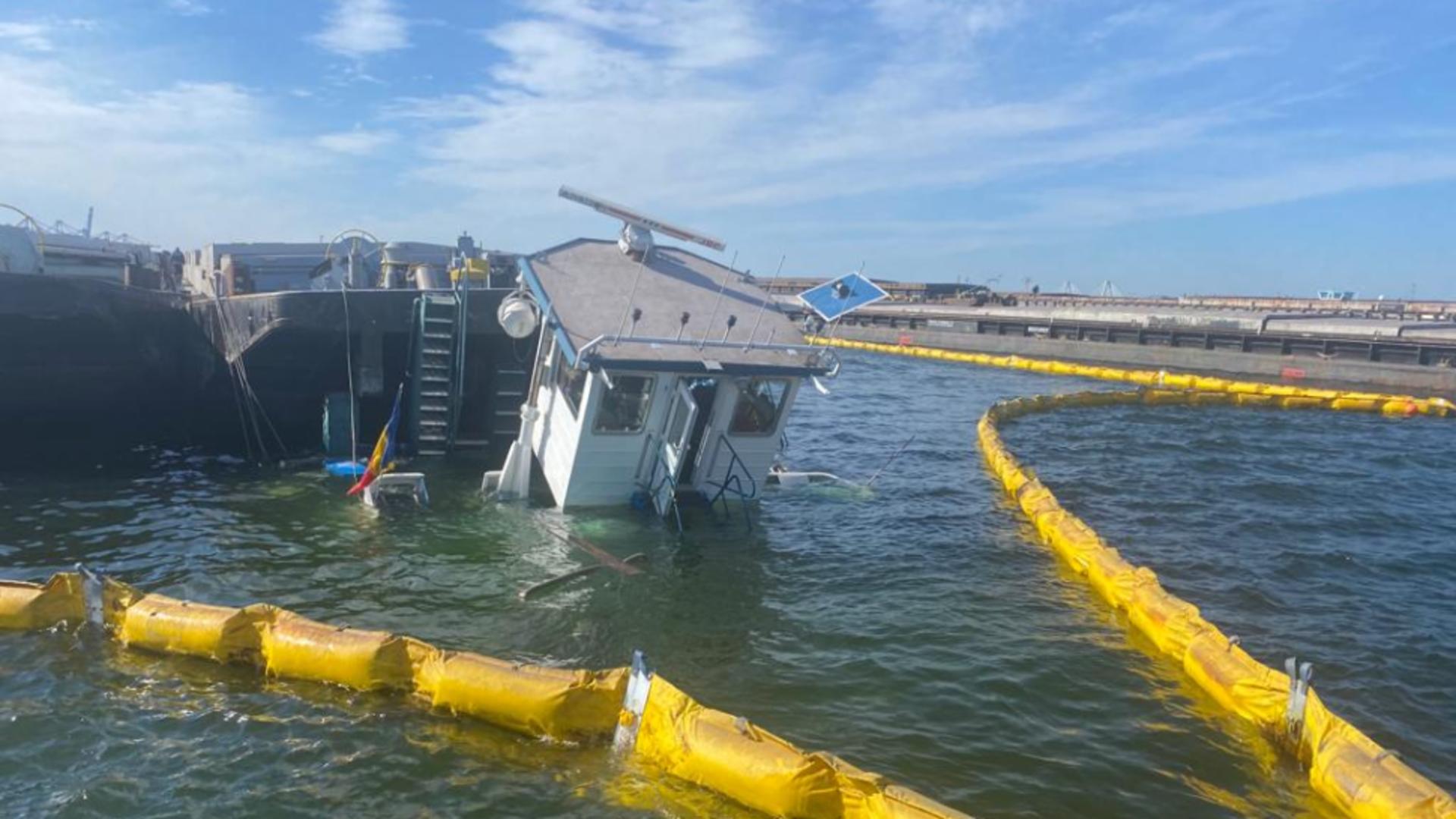 Accident de navigație! Un împingător sub pavilion Cehia s-a scufundat în portul maritim Constanța. Cum se simt membrii echipajului - FOTO