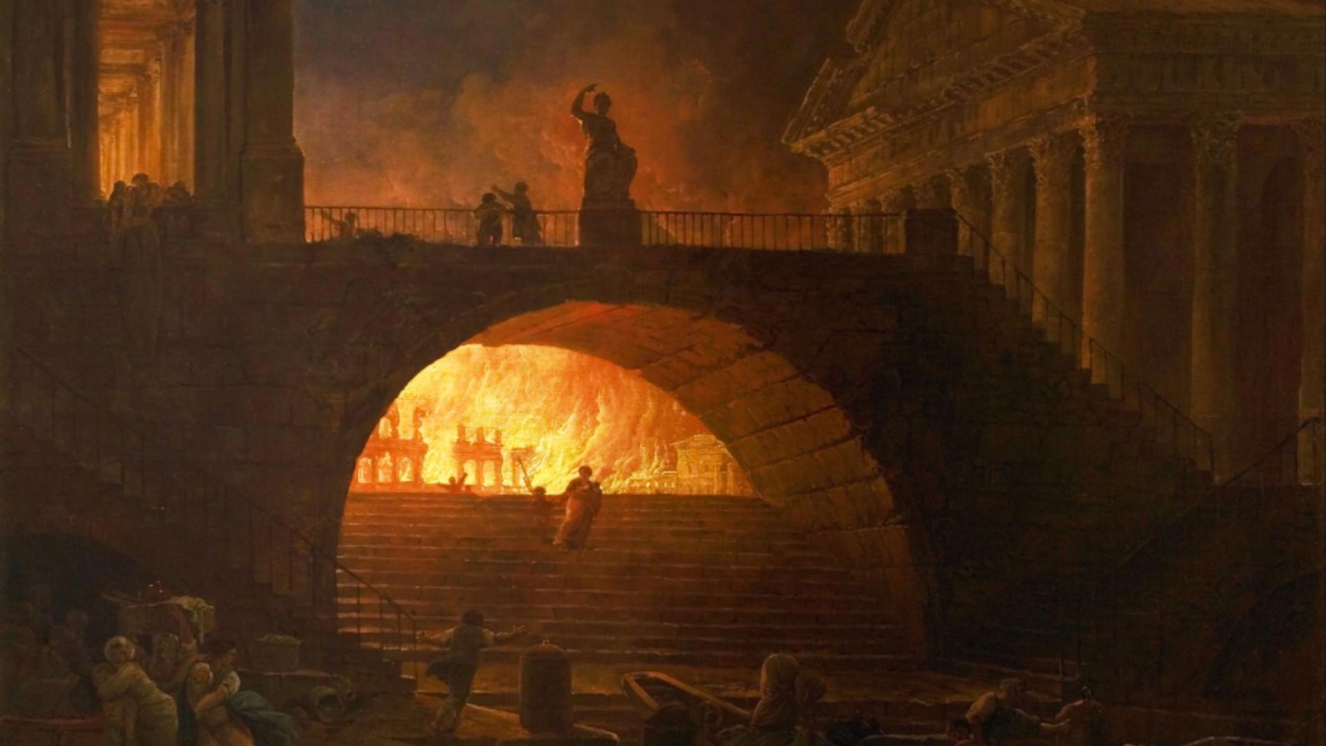 Incendiul de la Roma, pictură de Hubert Robert, cea mai cunoscută reprezentare a dezastrului (Profimedia)