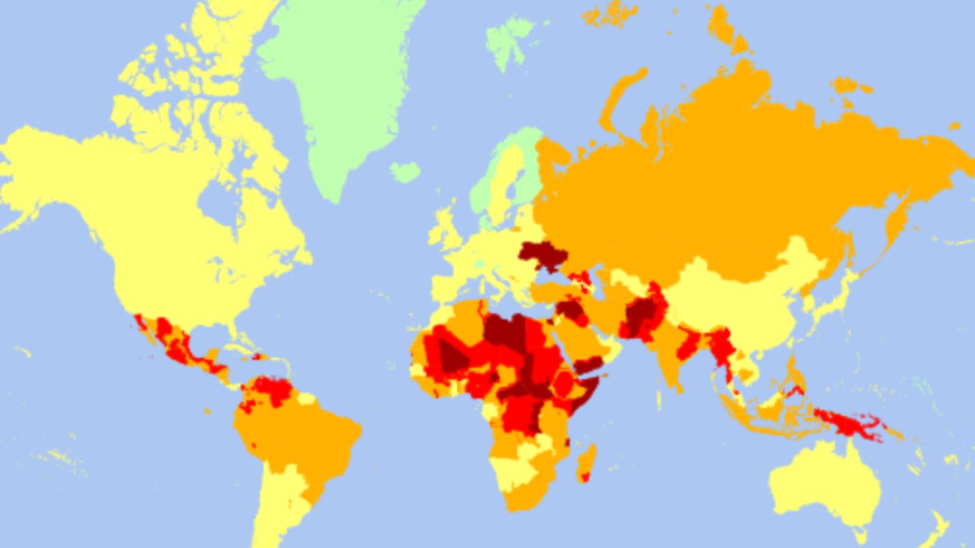 Harta țărilor periculoase consideră că România prezintă risc scăzut. Foto: internationalsos