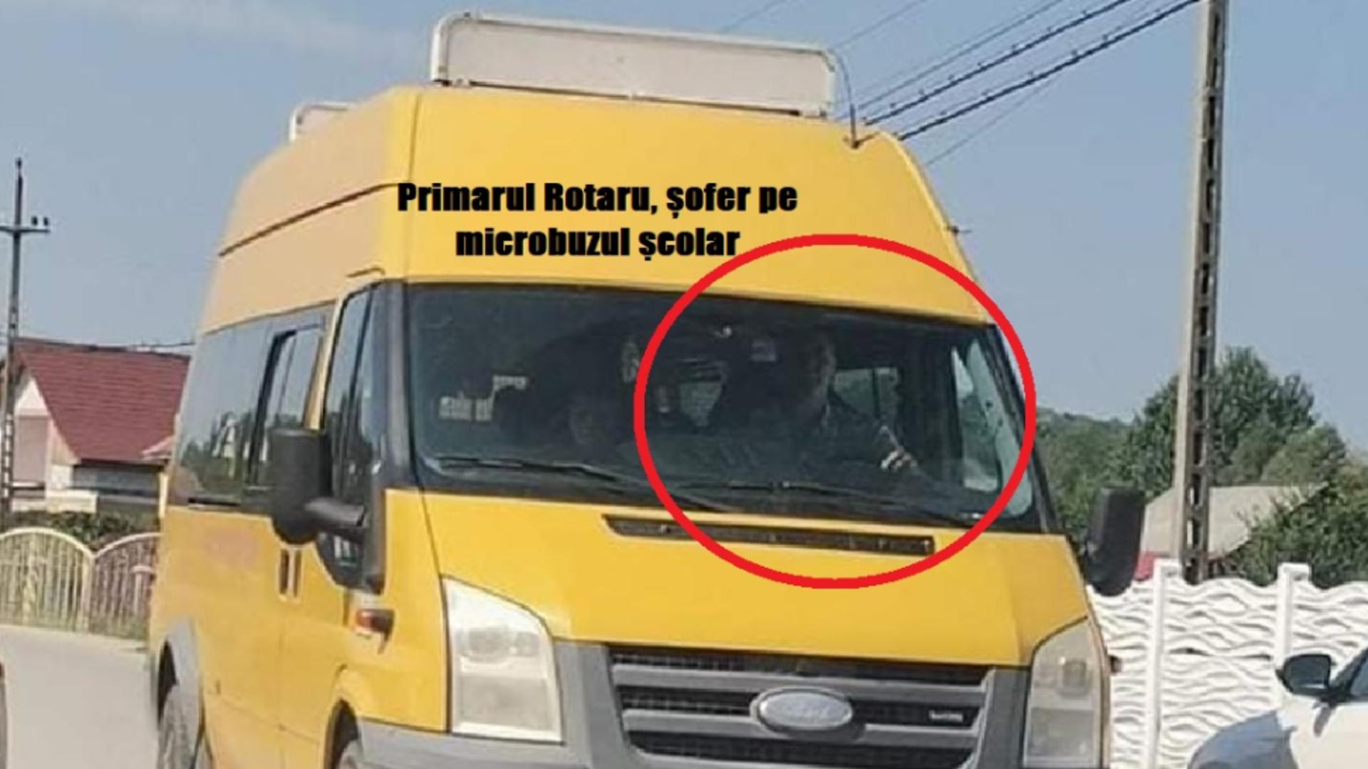 Primarul Viorel Rotaru conduce microbuzul școlar - Foto: gorjonline.ro