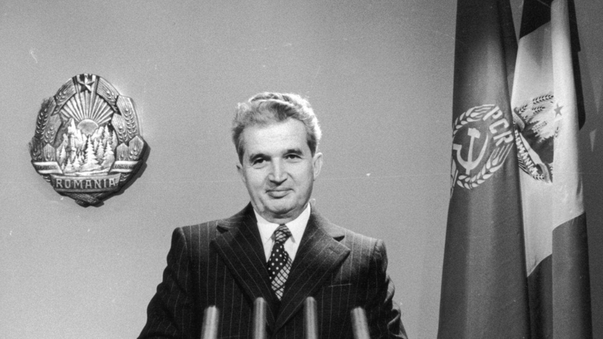 Nicolae Ceaușescu, imagine din timpul unui discurs televizat