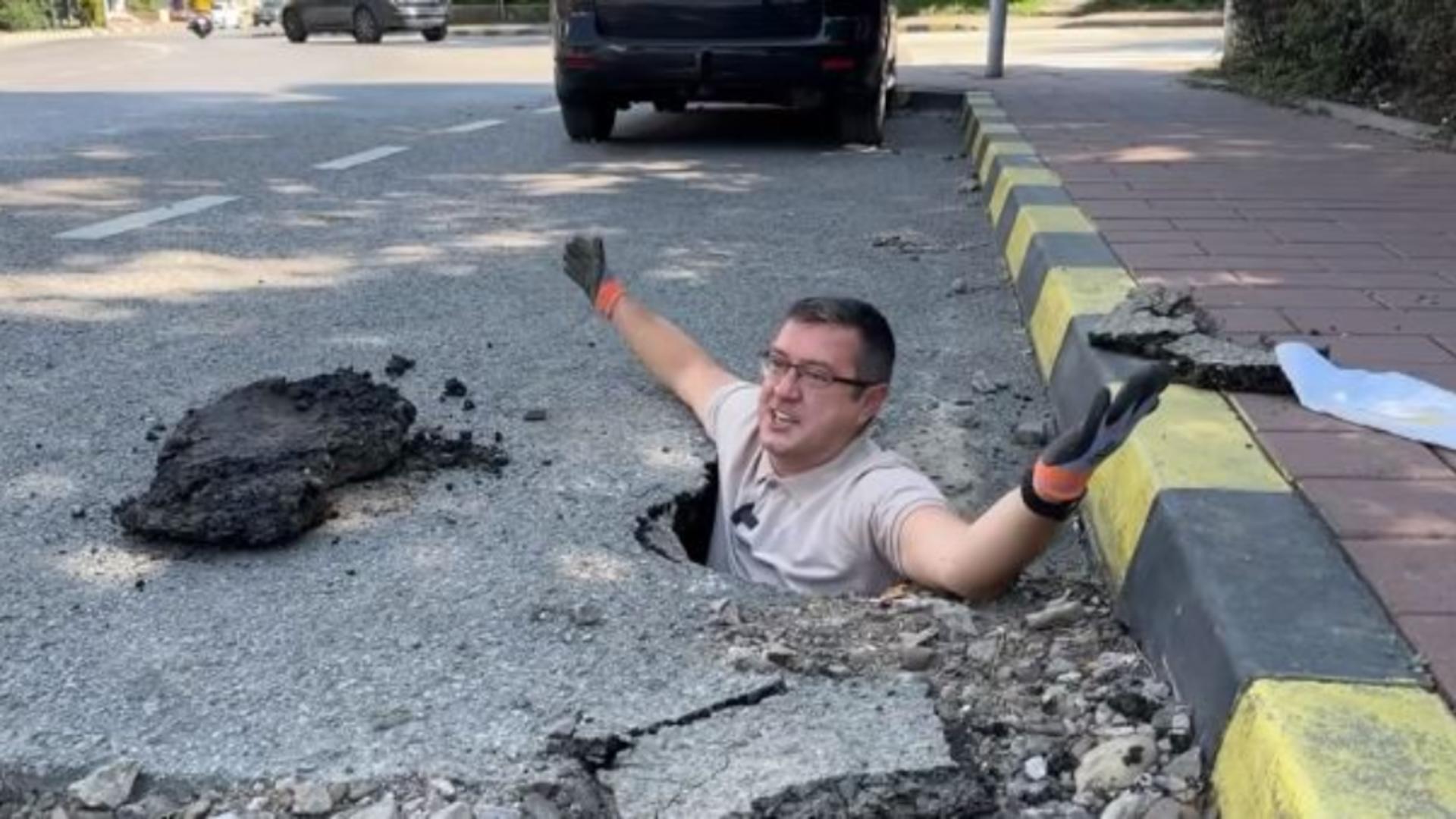 Groapă-crater pe străzile din Suceava – Pericol public uriaș