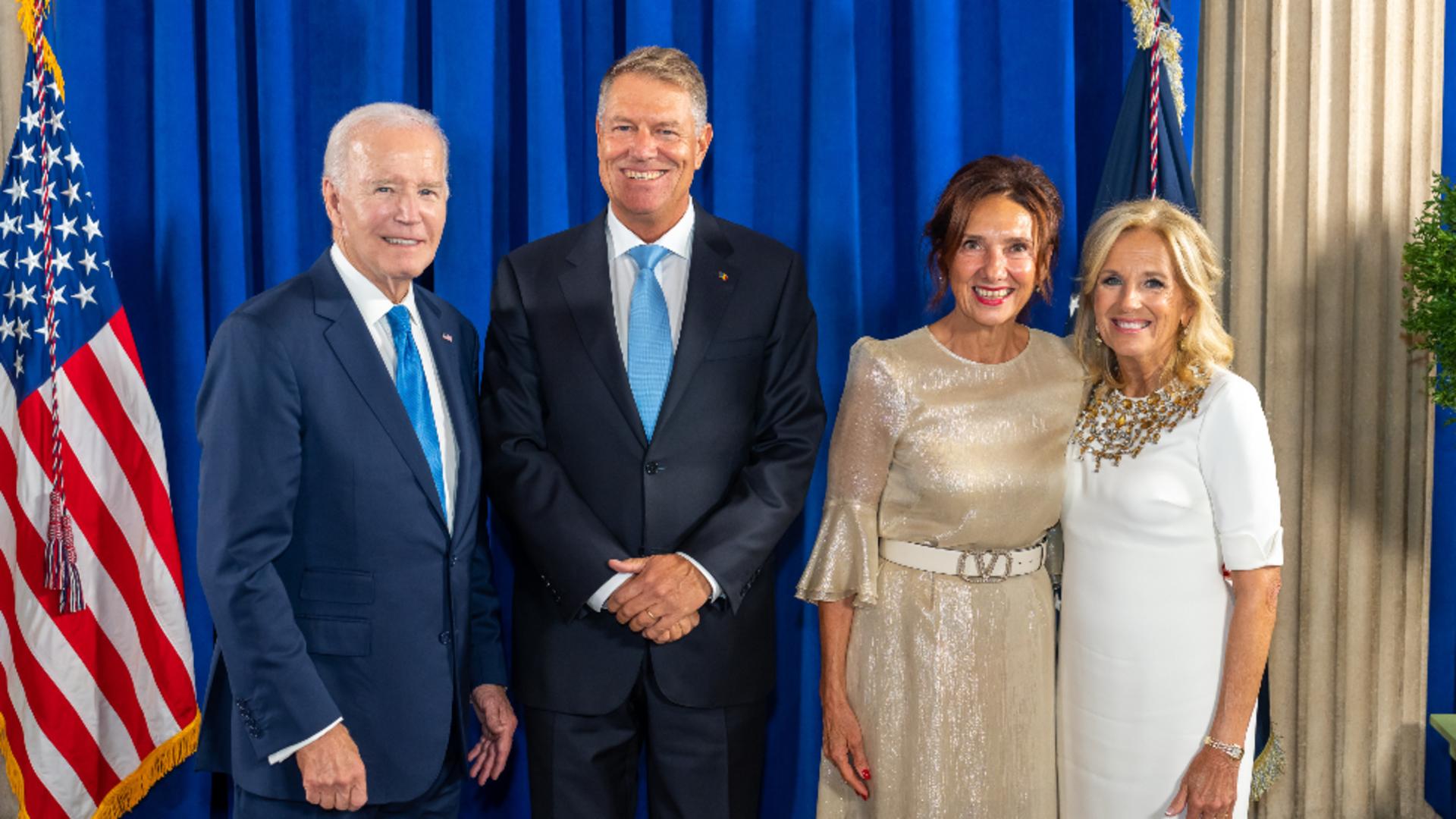 Klaus Iohannis şi soţia sa, Carmen, la recepţia oferită de preşedintele Joe Biden şi de Prima Doamnă Jill Biden, la ONU