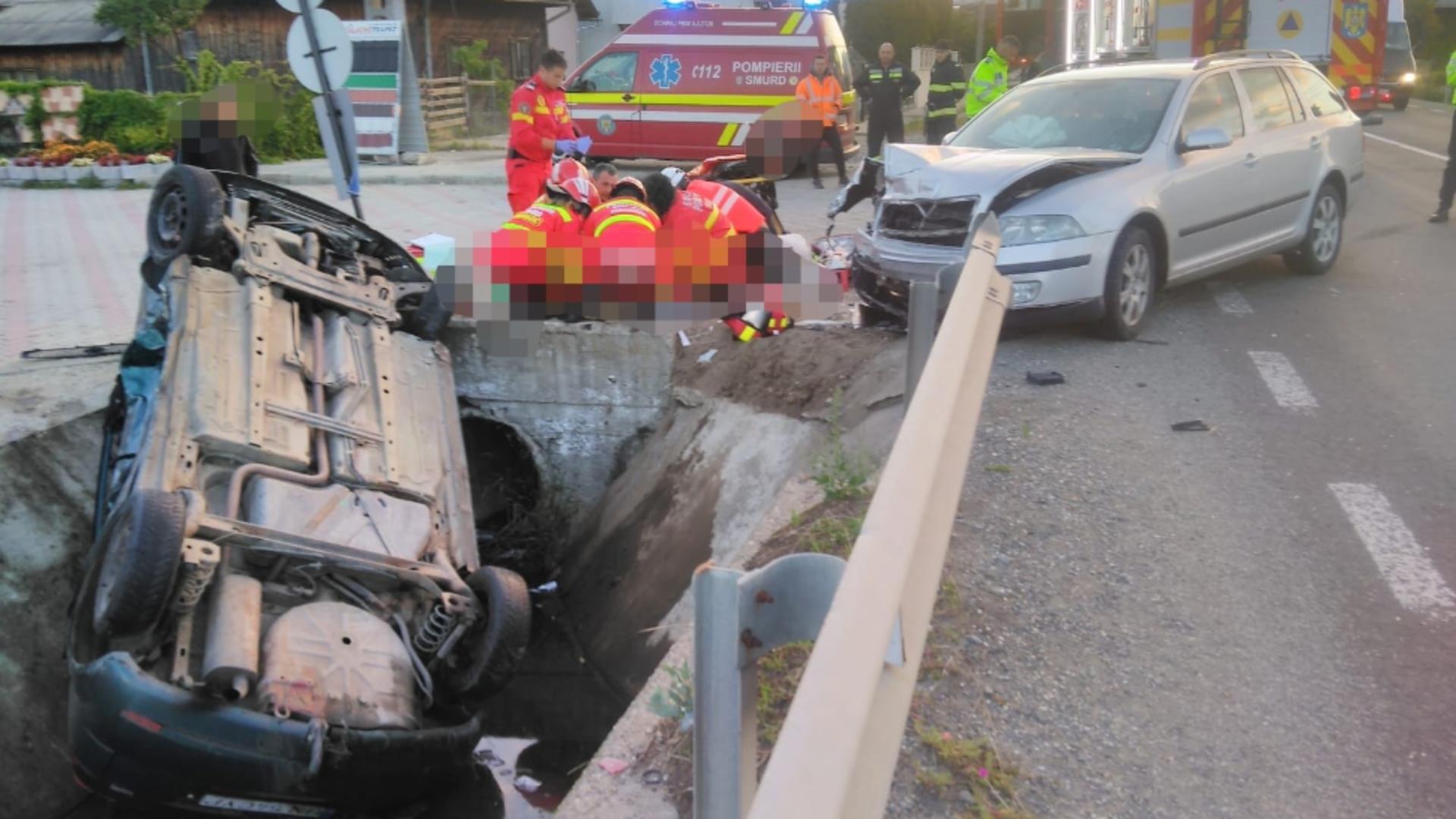 Accident cu 7 victime, între care doi copii, în Bistrița-Năsăud. Impact violent între două mașini – FOTO