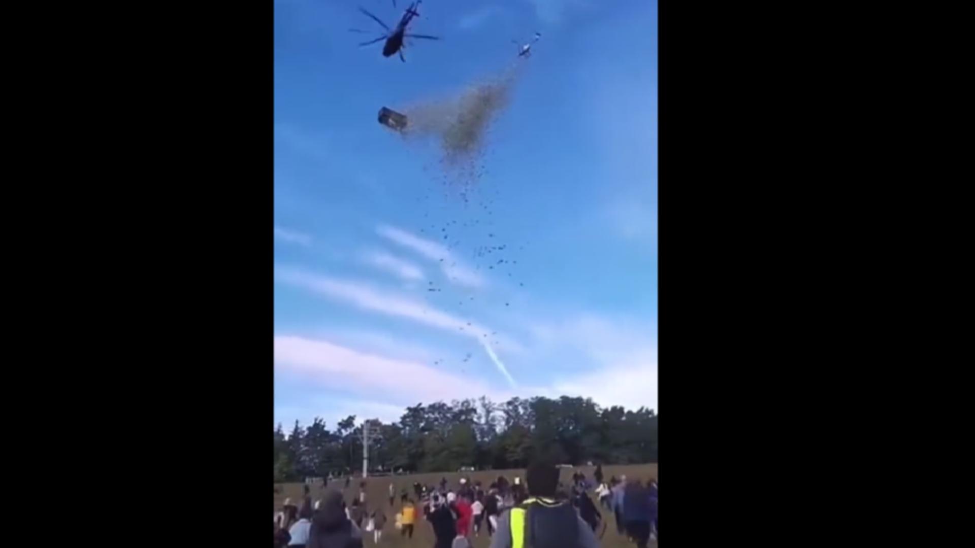 Momentul în care un milion de dolari „zboară” din elicopter