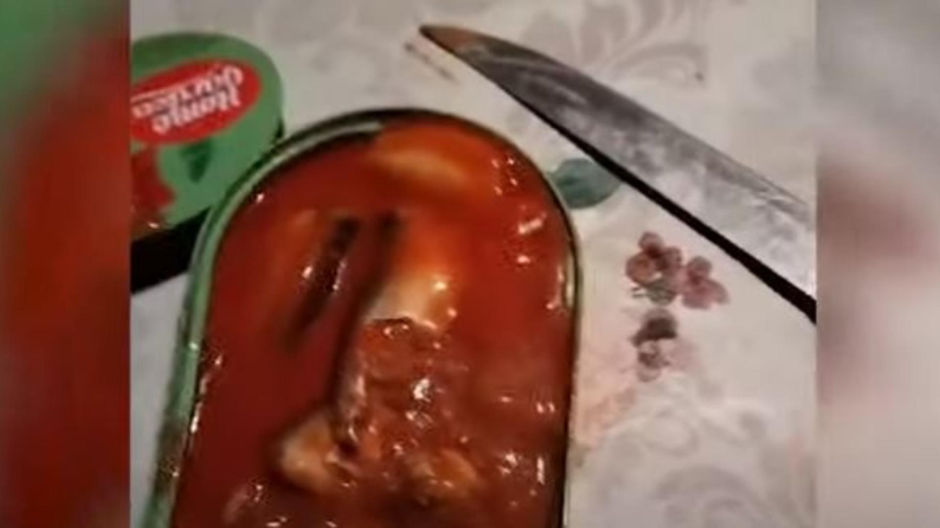 Imagini care îți întorc stomacul pe dos – Au găsit viermi într-o conservă de pește cumpărată de la un renumit supermarket