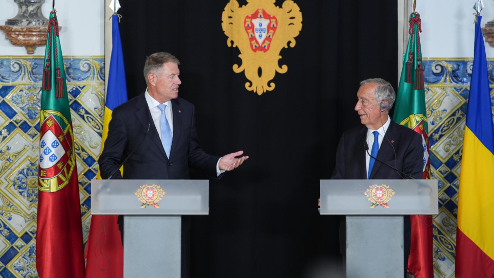 Klaus Iohannis și președintele Portugaliei, Marcelo Rebelo de Sousa. Foto/Adm. prezidențială