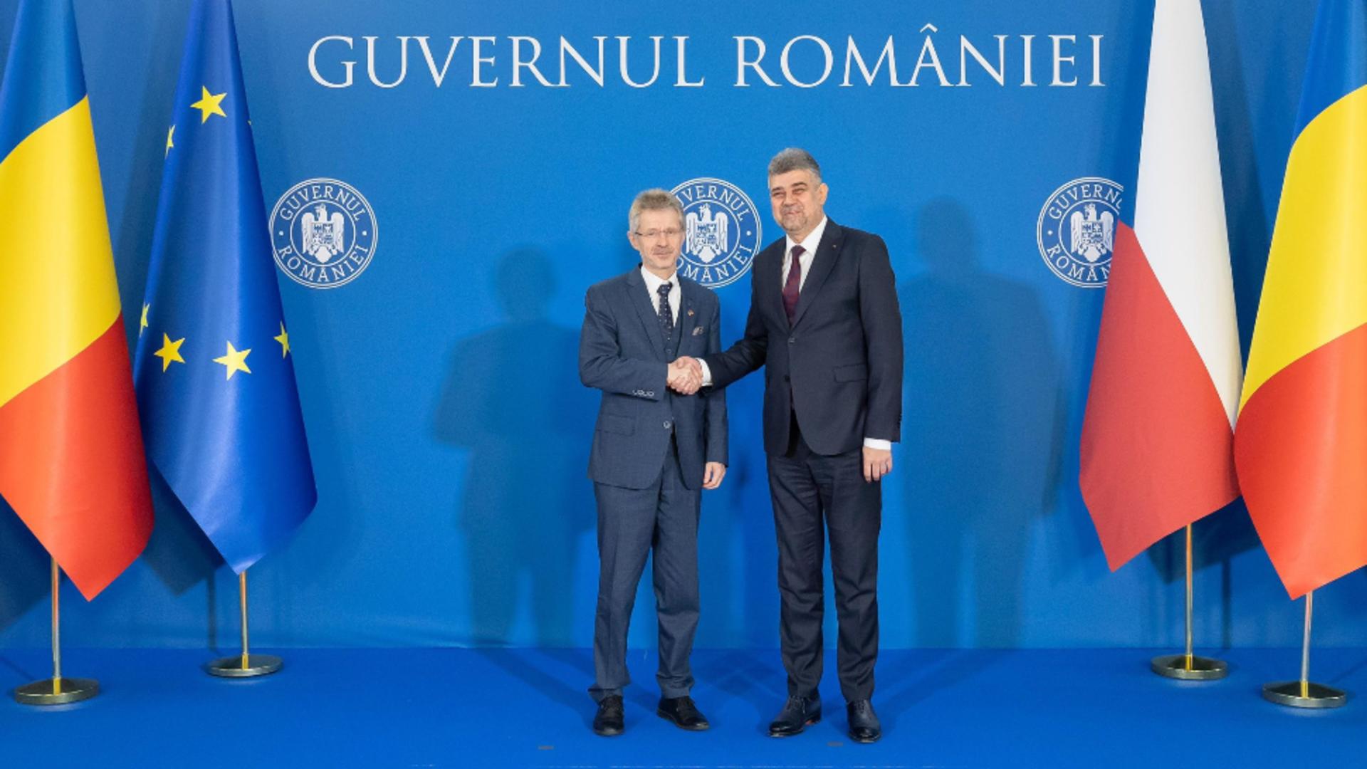 Marcel Ciolacu și Miloš Vystrčil, preşedintele Senatului ceh/ Foto: X (fost Twitter)