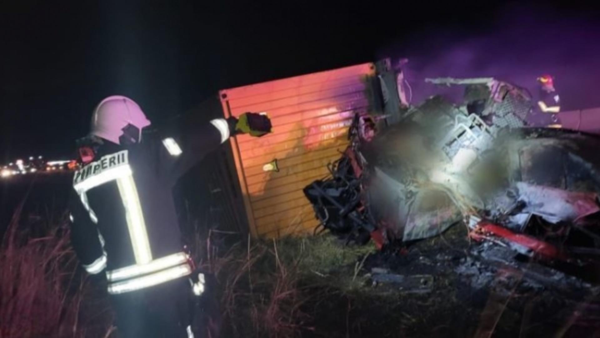 Accident teribil în Giurgiu, între două TIR-uri – Un șofer a murit ars de viu