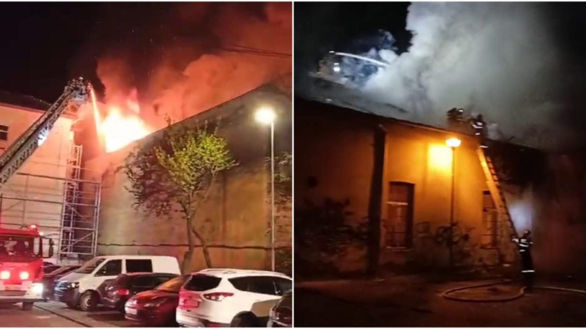 Incendiu violent, la Alba Iulia: Sala de sport "1 Mai", din centrul orașului, a ars complet