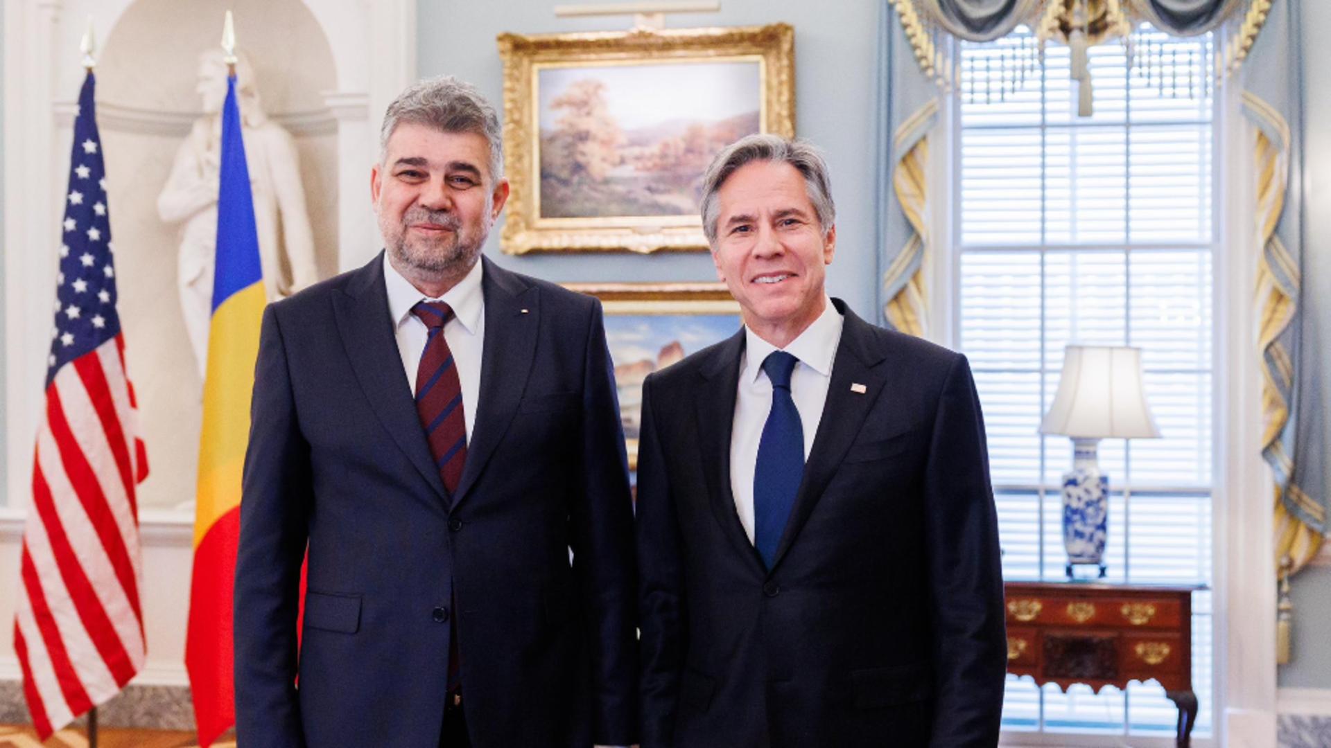 Premierul Marcel Ciolacu, întâlnire cu secretarul de stat american Antony Blinken – Discuții cruciale despre Parteneriatul Strategic și războiul din Ucraina