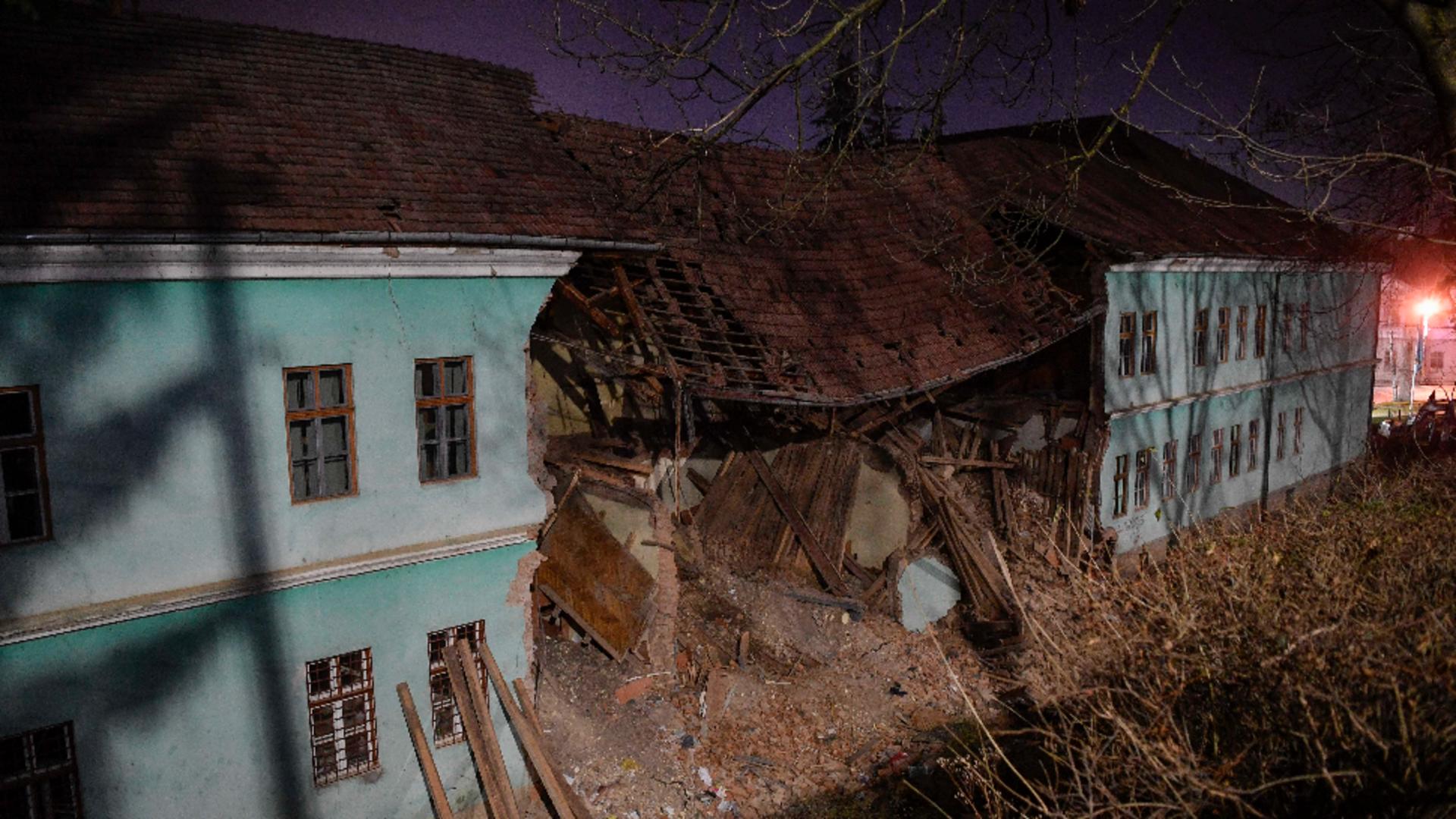 Internatul prăbușit în Odorheiul Secuiesc. Foto: Inquam