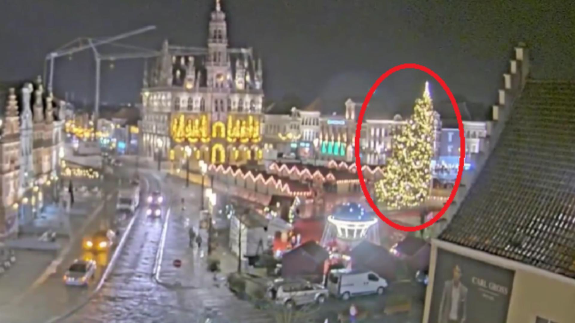 O femeie a fost ucisă și alte 2 rănite de un brad de Crăciun uriaș care s-a răsturnat într-un oraș din Belgia/  Captură video