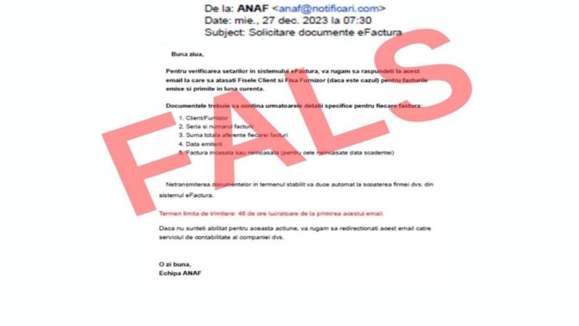 ANAF, avertisment legat de sistemul RO e-Factura: „Mesaje false. Nu deschideți aceste emailuri”