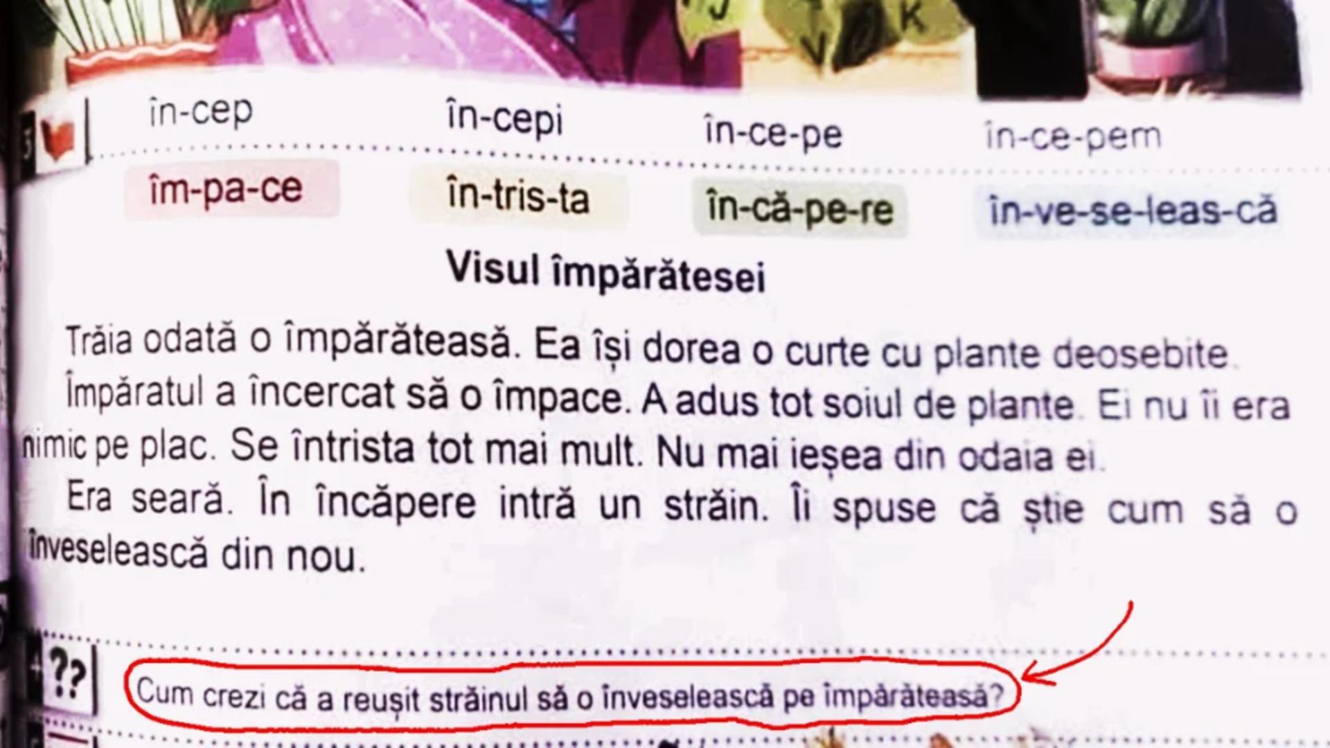 Un subiect dintr-un manual de Limba Română a pus pe jar părinții: „Cum crezi că a reușit străinul să o înveselească pe Împărăteasă?”