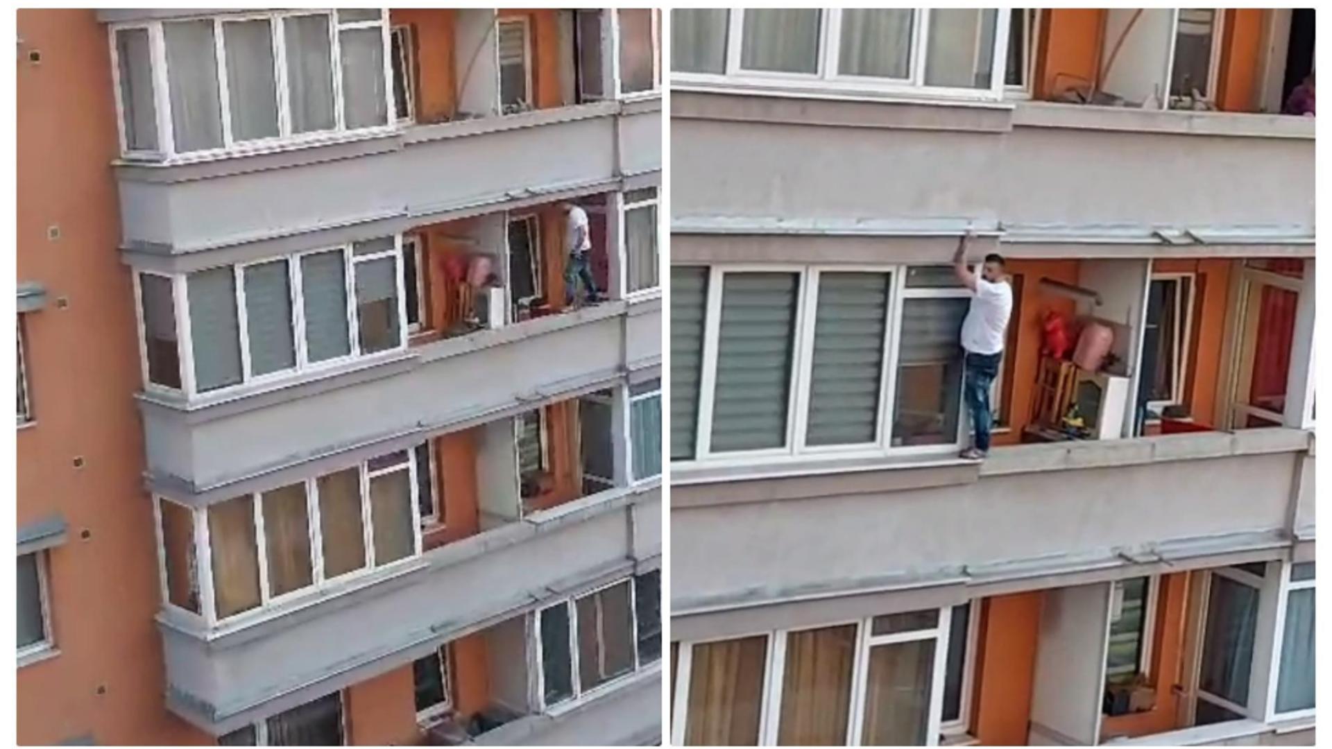 S-a cățărat pe bloc până la etajul doi și oamenii s-au trezit cu el pe balcon. Foto: stiri de cluj