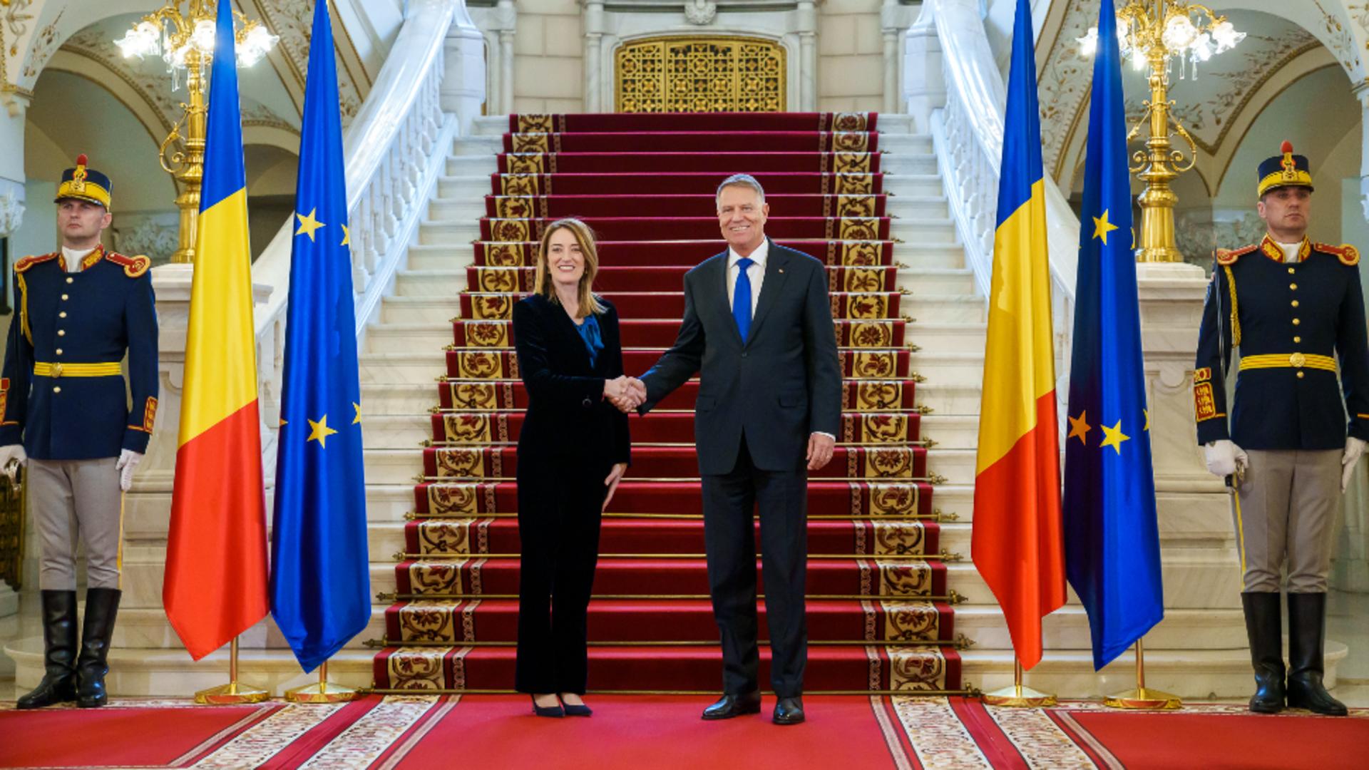 Klaus Iohannis și Roberta Metsola/ Foto: Administrația Prezidențială 