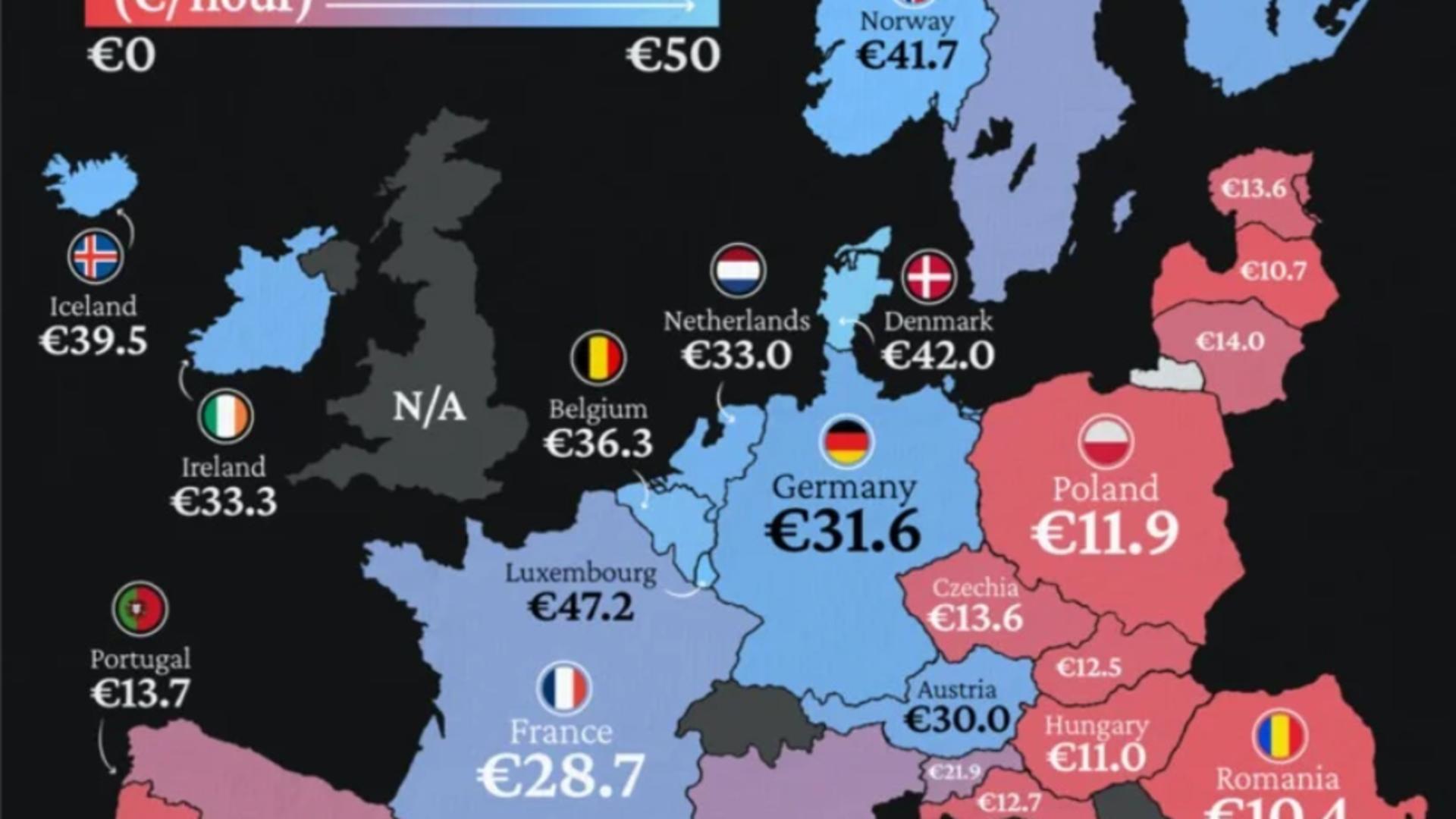 A fost publicată harta salariilor din Europa.  Locul rușinos pe care se află România