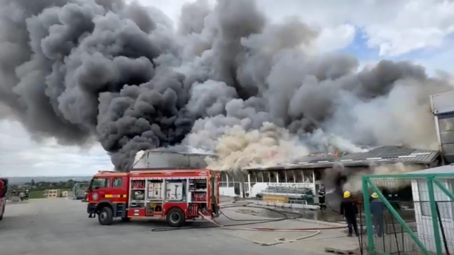 Incendiu la o hala de termopane