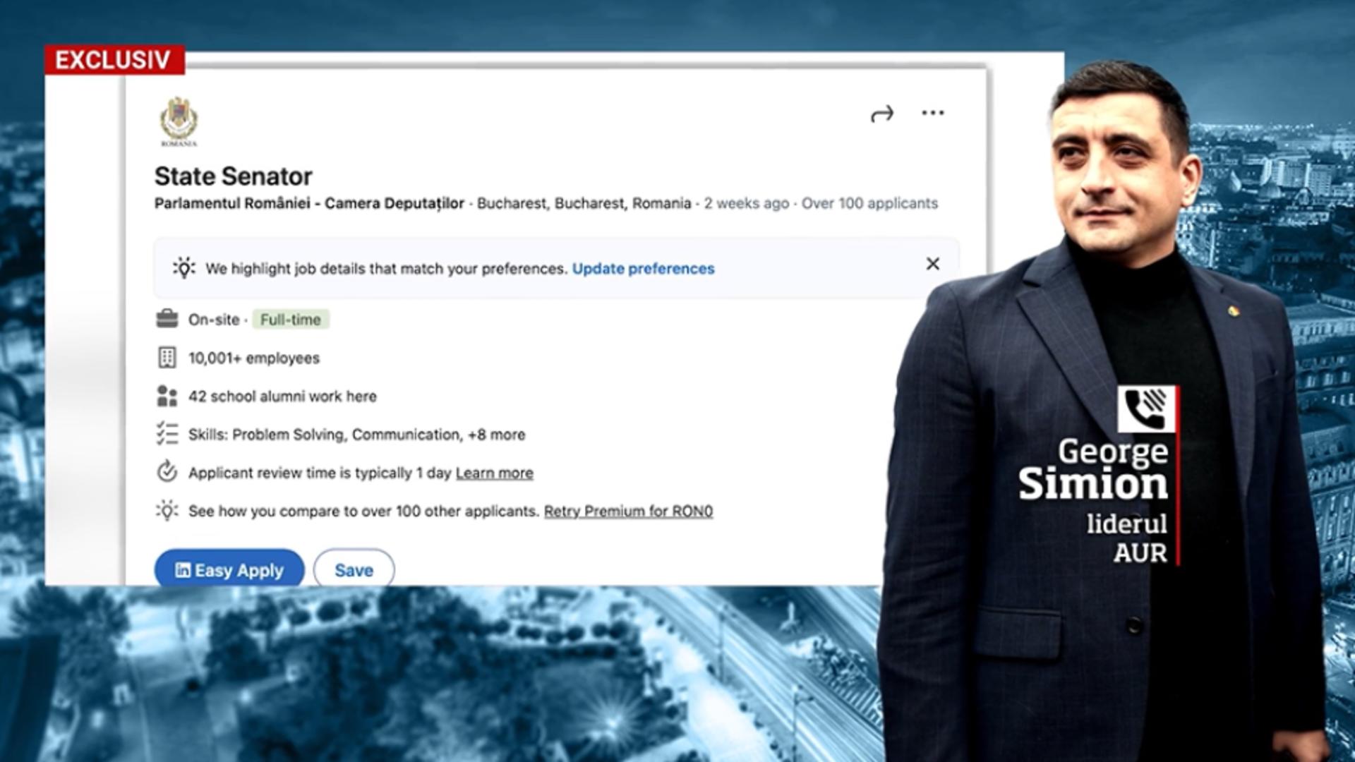 George Simion recrutează viitori senatori pe LinkedIn: cum sună anunțul postat pe contul său oficial