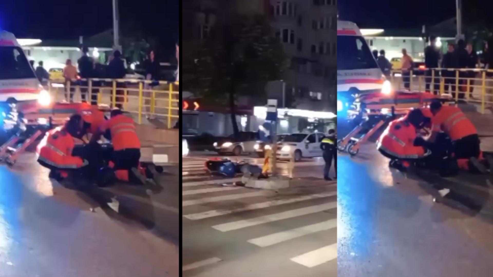 Accident teribil la Iași. Un motociclist a intrat într-un refugiu pentru pietoni, după șicane în trafic cu 2 șoferi – FOTO/VIDEO