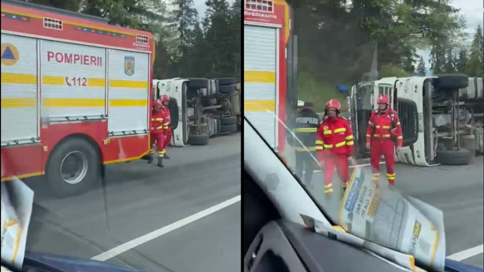 Un camion plin cu mere s-a răsturnat în Pasul Tihuța. Foto: Captură Facebook