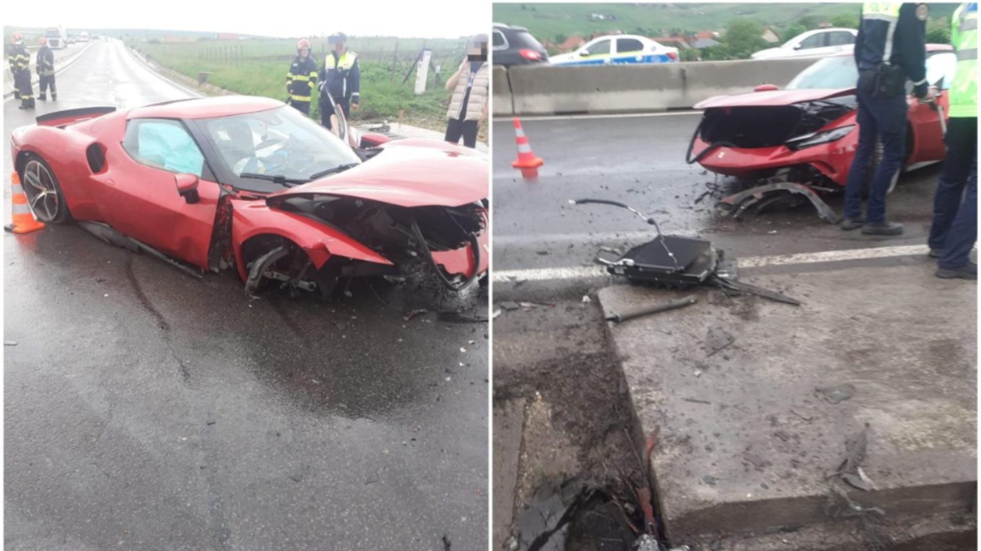Ferrari făcut praf într-un accident rutier, între Turda și Cluj-Napoca. 2 bărbați au ajuns la spital – FOTO