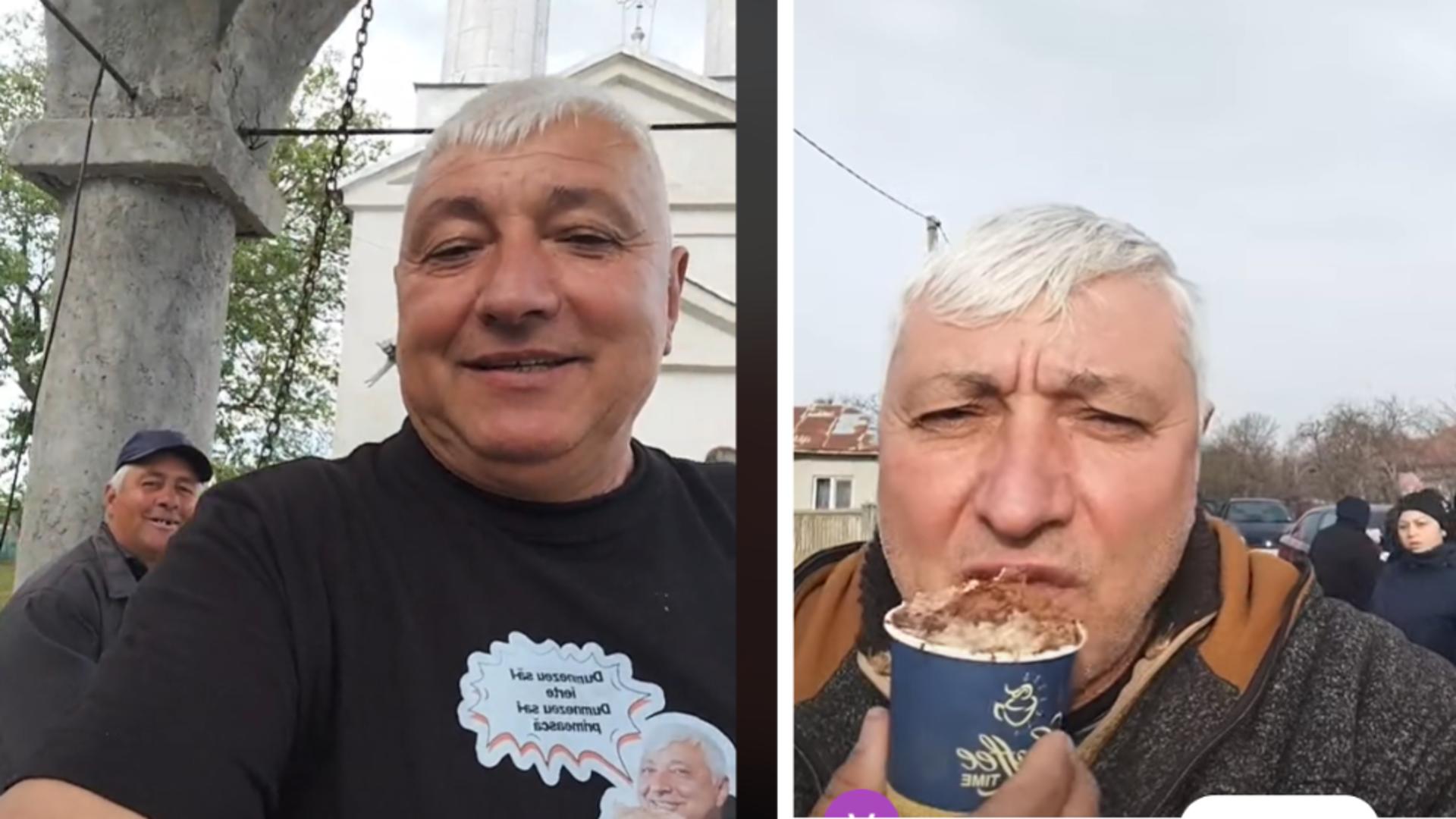 Nea Florică, turistul pomenilor, care nu ratează niciun pachet. Foto: Captură Youtube/TikTok