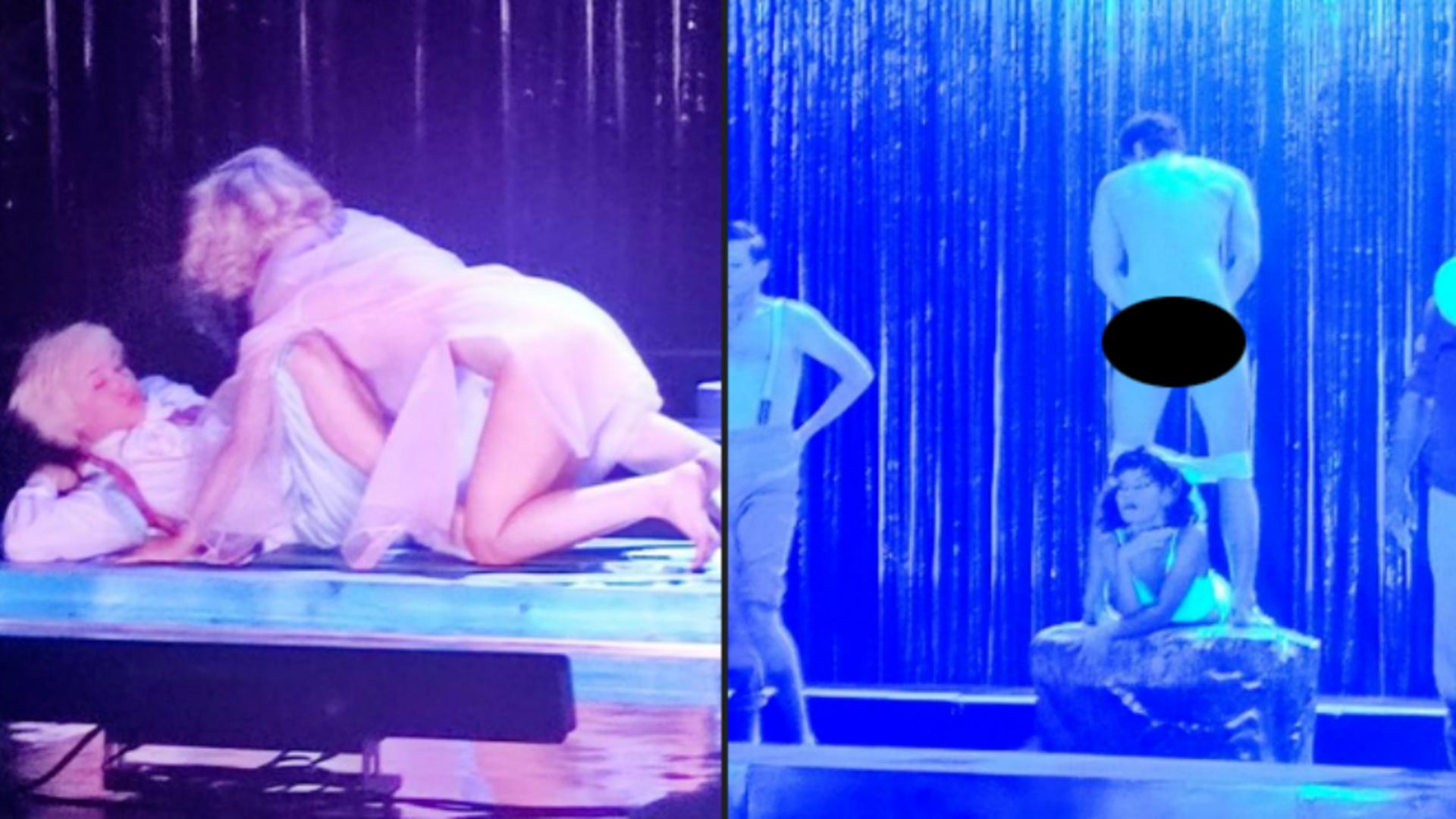 Actorii s-au dezbrăcat pe scenă și au făcut gesturi sexuale explicite. Foto: Facebook