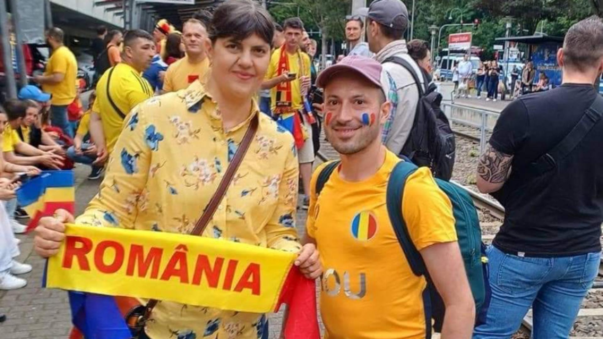 Laura Codruța Kovesi, surprinsă alături de suporterii români la meciul cu Belgia 