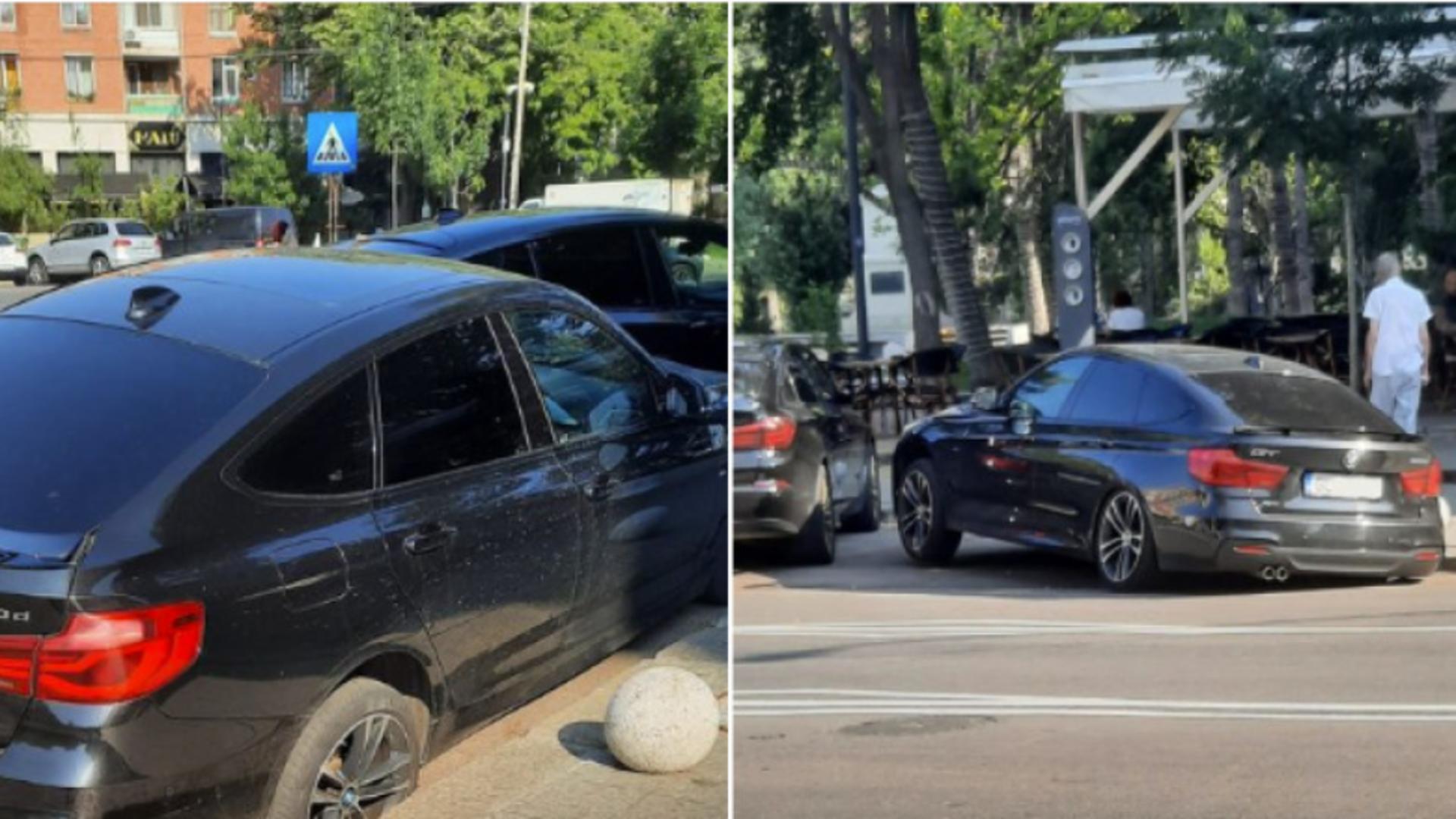 Șoferul a oprit la o cafenea și a văzut cum maşina i s-a scufundat într-o groapă apărută brusc. Foto/FB