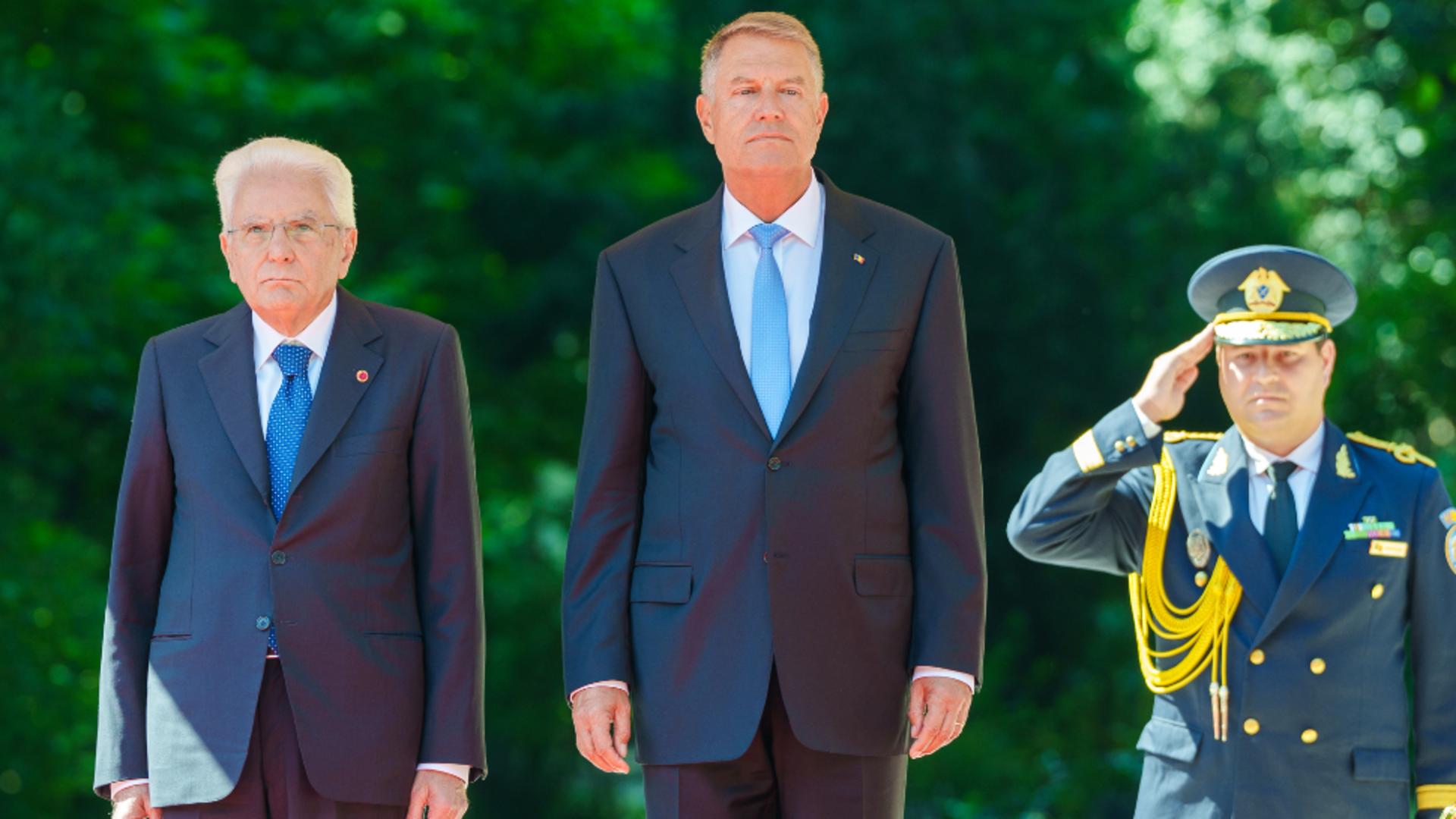 Iohannis alături se Sergio Matarella la Palatul Cotroceni. Foto/Președinția