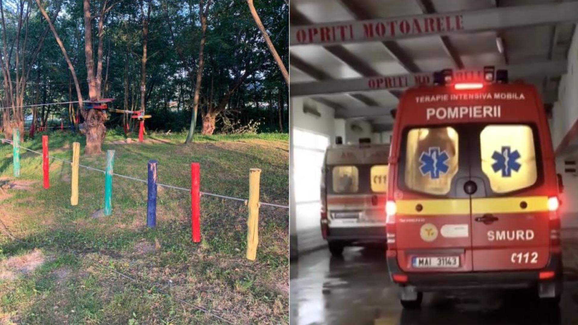 Noi detalii în cazul copiilor care au căzut de la trei metri de pe tiroliană. Reprezentanții parcului de distracții din România dau vina pe victime