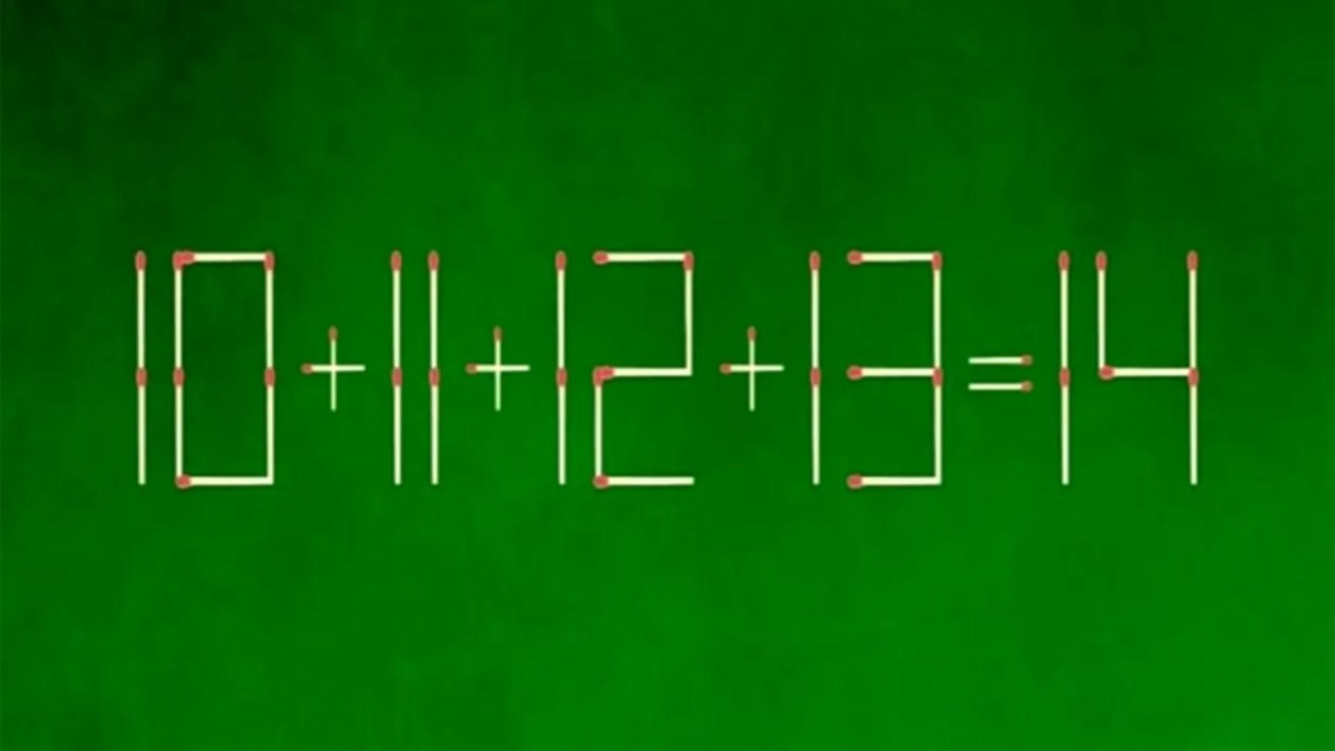 Provocare IQ pentru genii: În cât timp poți corecta ecuația 10+11+12+13=14 prin mutarea unui singur băț de chibrit