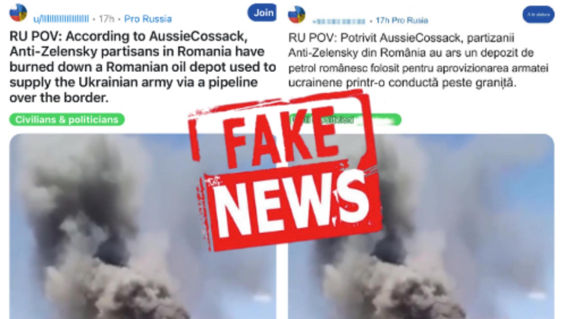 Incendierea unui depozit de carburanți din România, destinați Ucrainei, un FAKE NEWS "grosolan", demontat de MApN