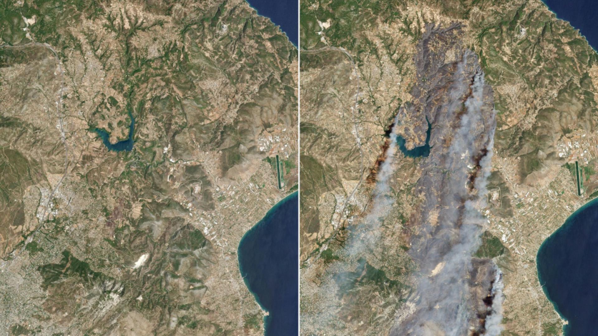 Incendiile apocaliptice unde intervin și români se văd din SPAȚIU. Imagini uluitoare cu prăpădul din Grecia/Profimedia