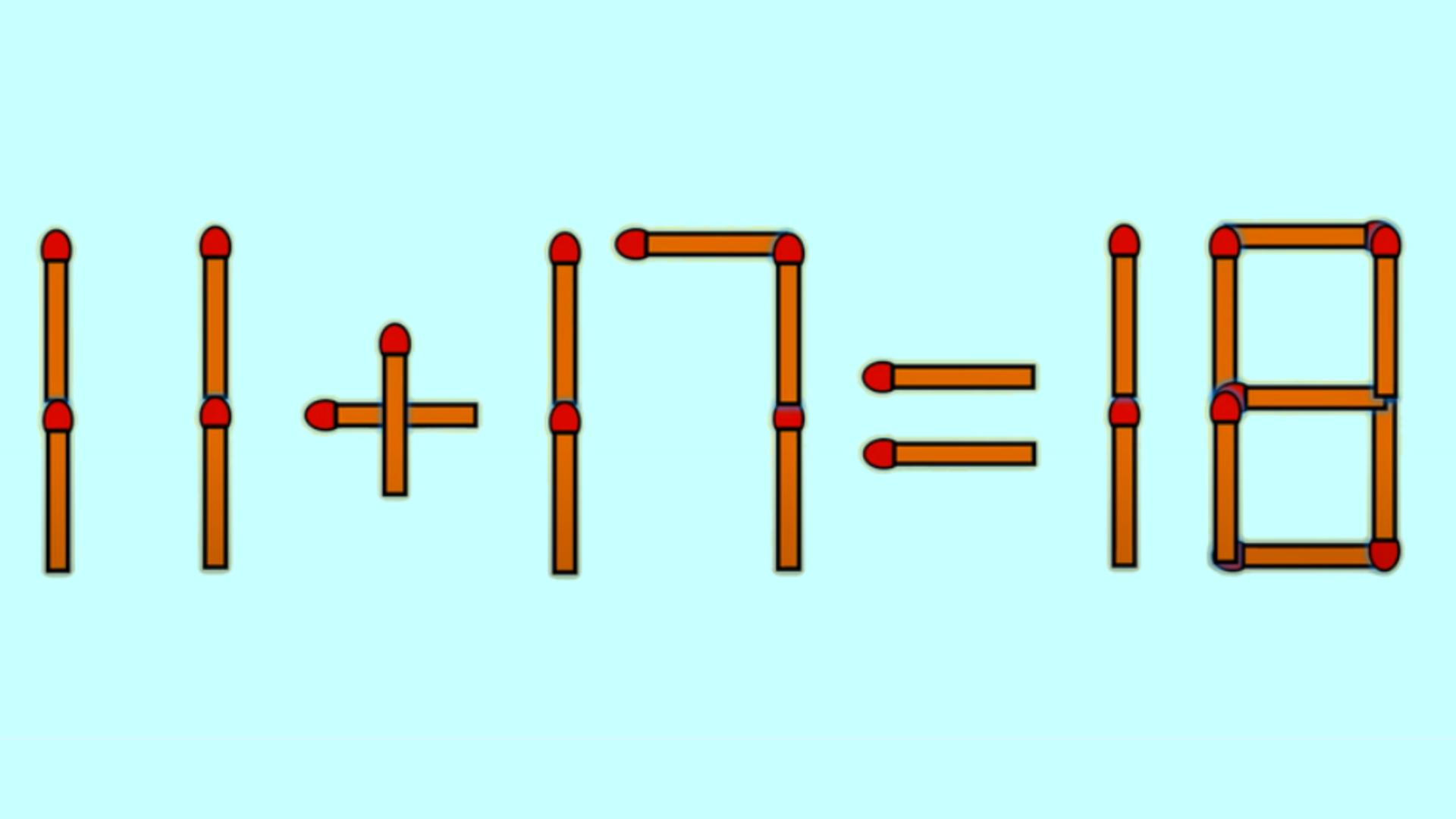 Crezi că poți rezolva acest test IQ? Mută un singur băț de chibrit pentru a corecta 11 + 17 = 18