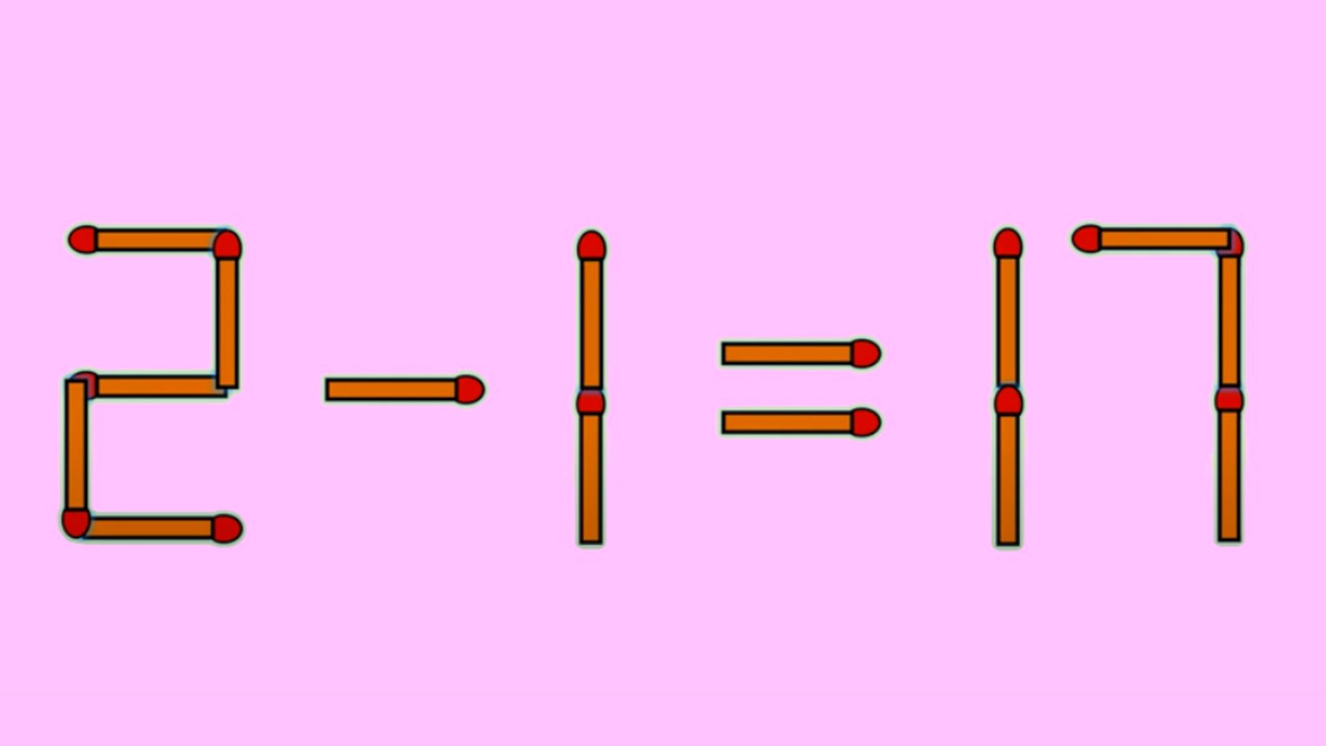 Testul IQ al zilei. Cât de deștept te crezi? Mută un singur băț de chibrit pentru a corecta ecuația 2 - 1 =17