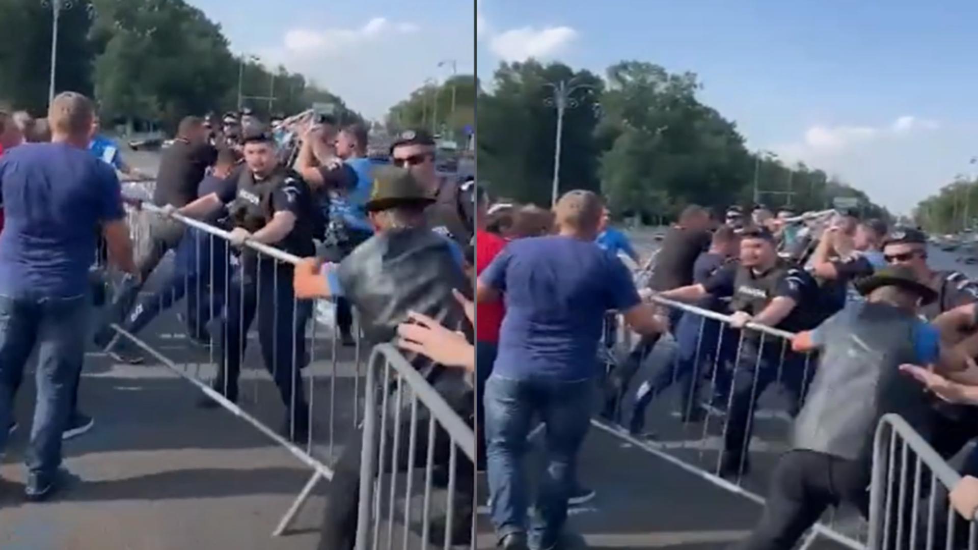 Un protestatar agresiv a fost reținut (captură video Realitatea Plus)